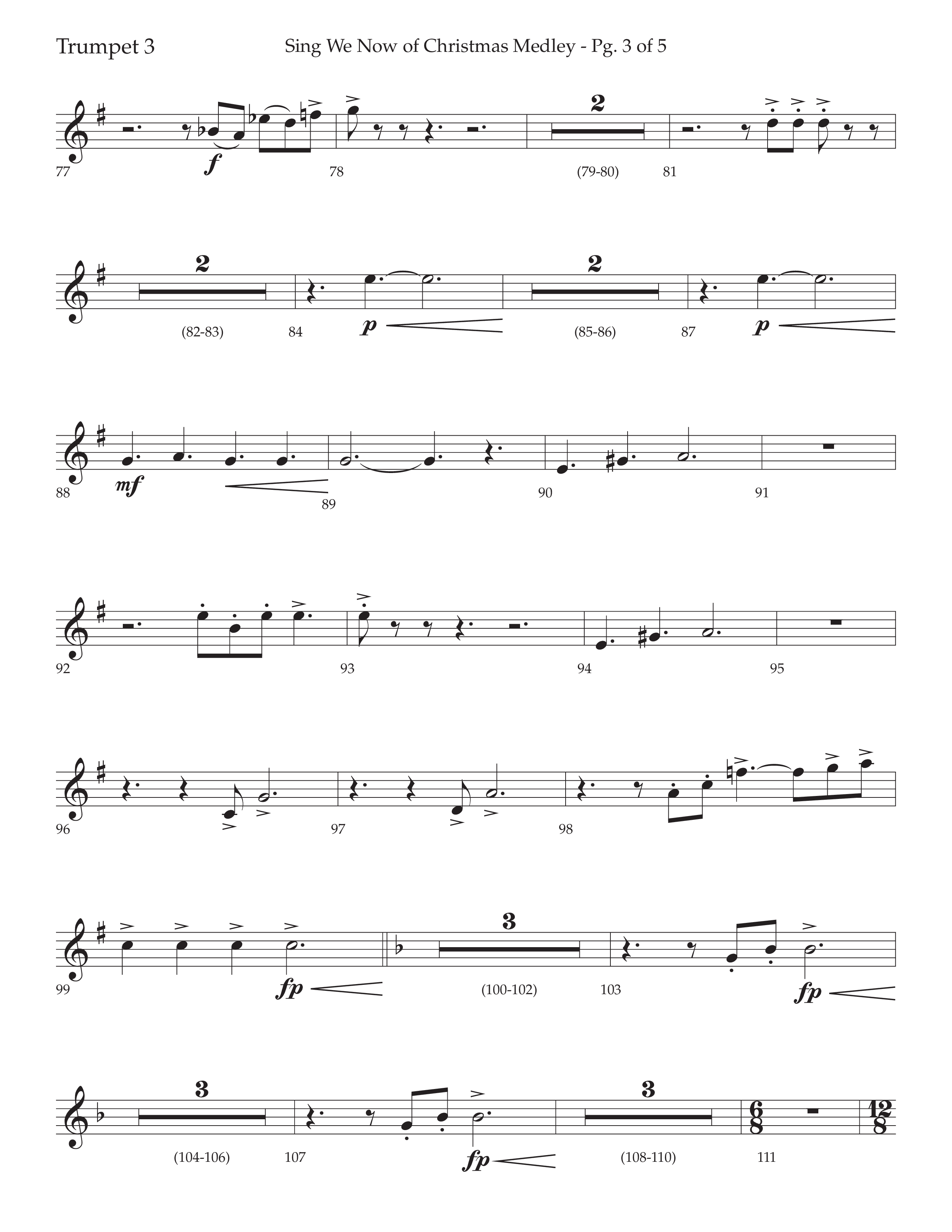 Sing We Now of Christmas Medley (Choral Anthem SATB) Trumpet 3 (Lifeway Choral / Arr. David Wise / Orch. Bradley Knight)