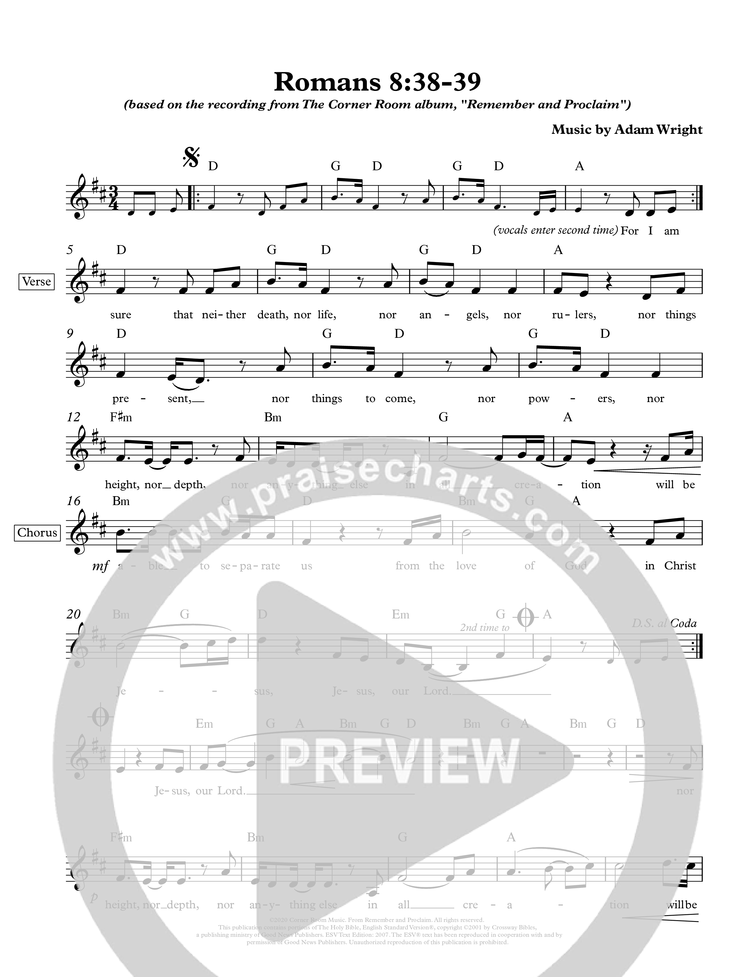 Romans 8:38-39 Lead Sheet Melody (The Corner Room)