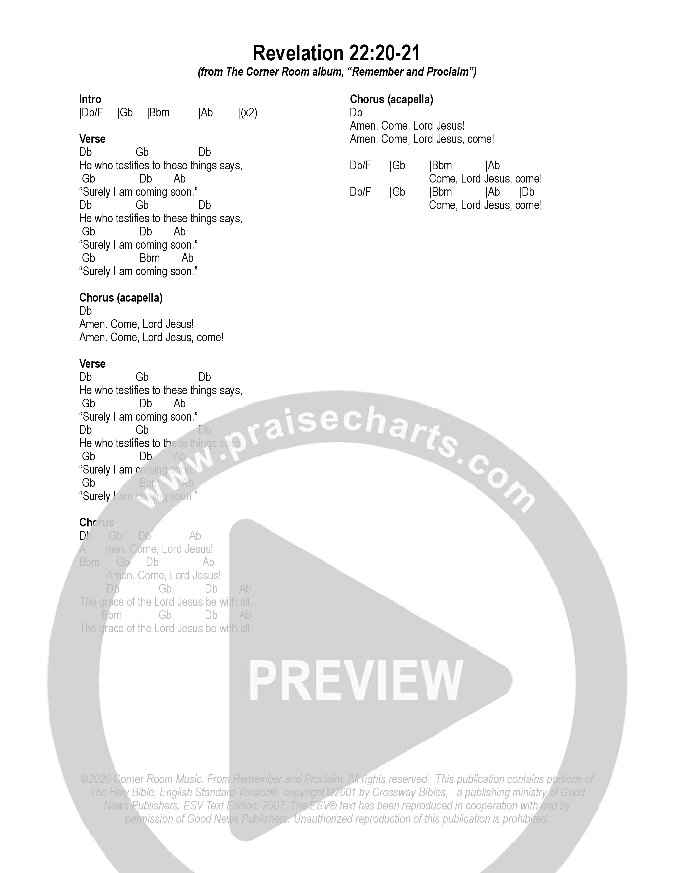 Revelation 22:20-21 Chord Chart (The Corner Room)