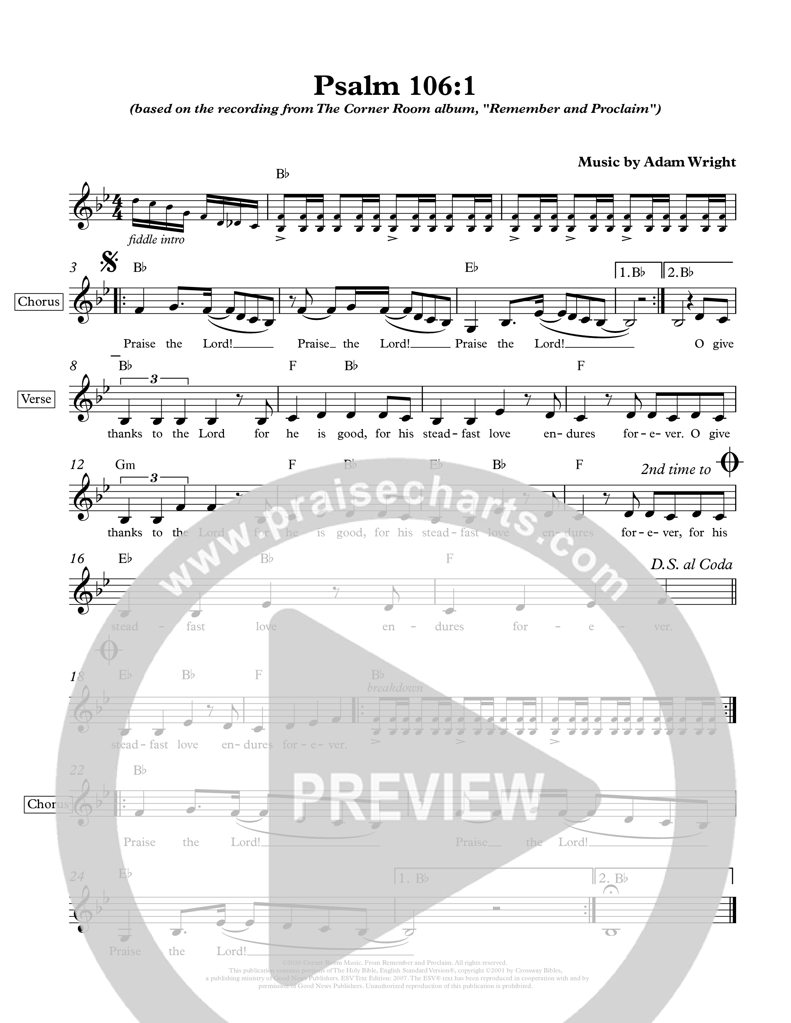 Psalm 106:1 Lead Sheet Melody (The Corner Room)