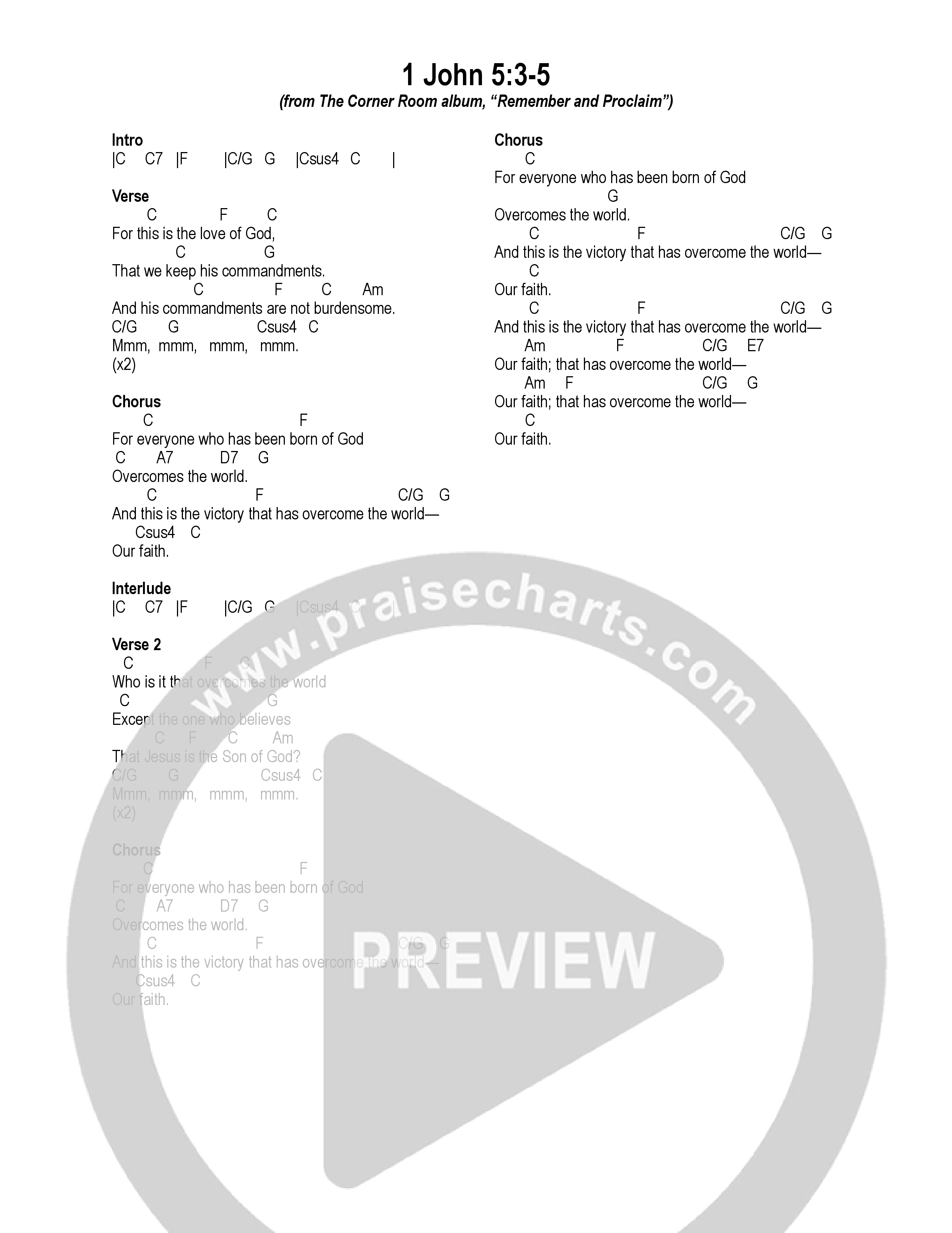 1 John 5:3-5 Chord Chart (The Corner Room)