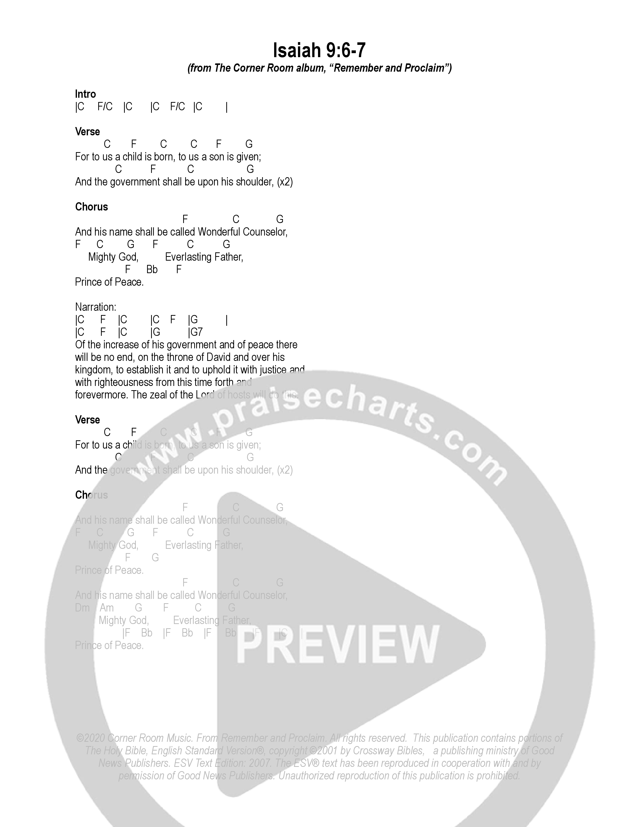 Isaiah 9:6-7 Chord Chart (The Corner Room)