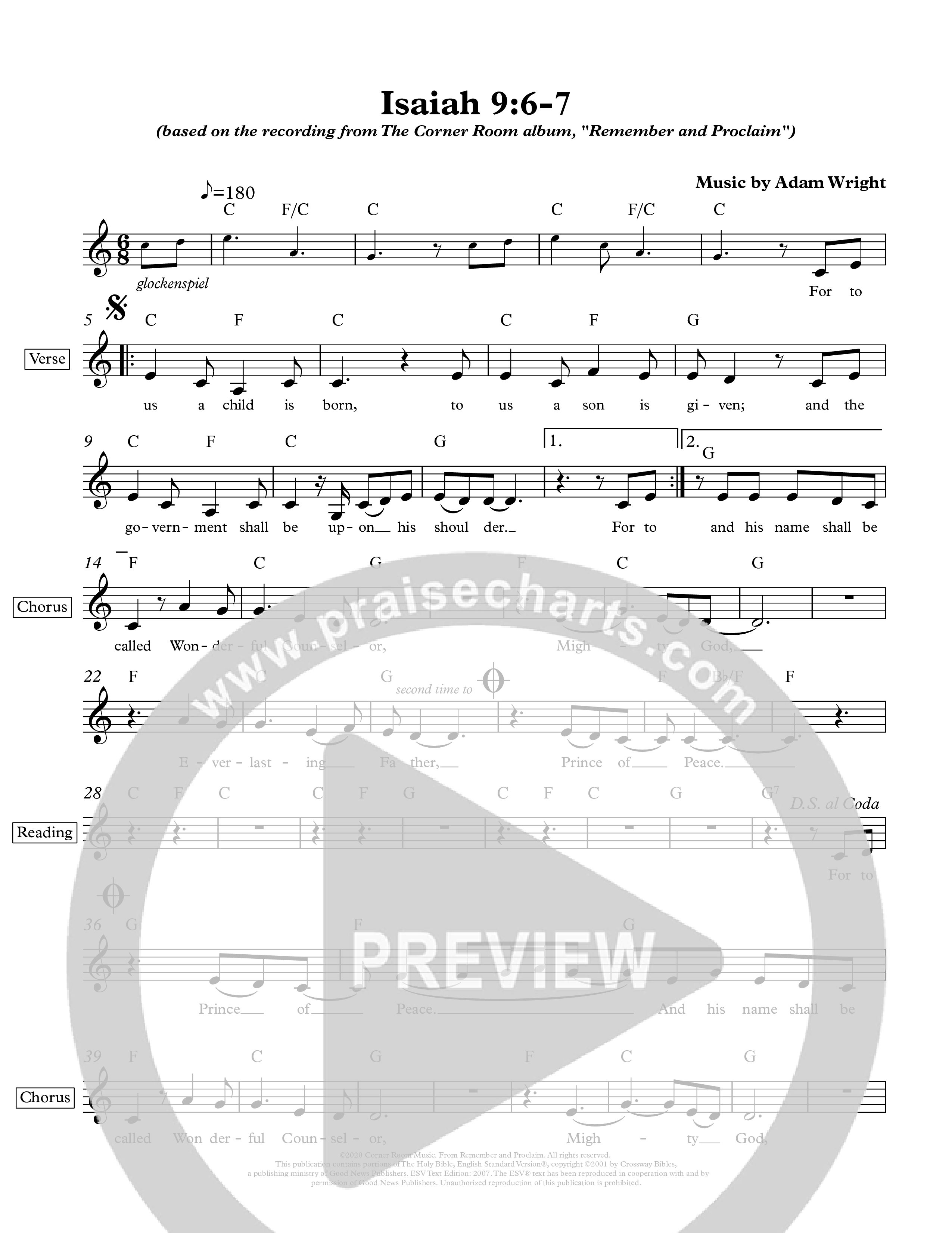 Isaiah 9:6-7 Lead Sheet Melody (The Corner Room)