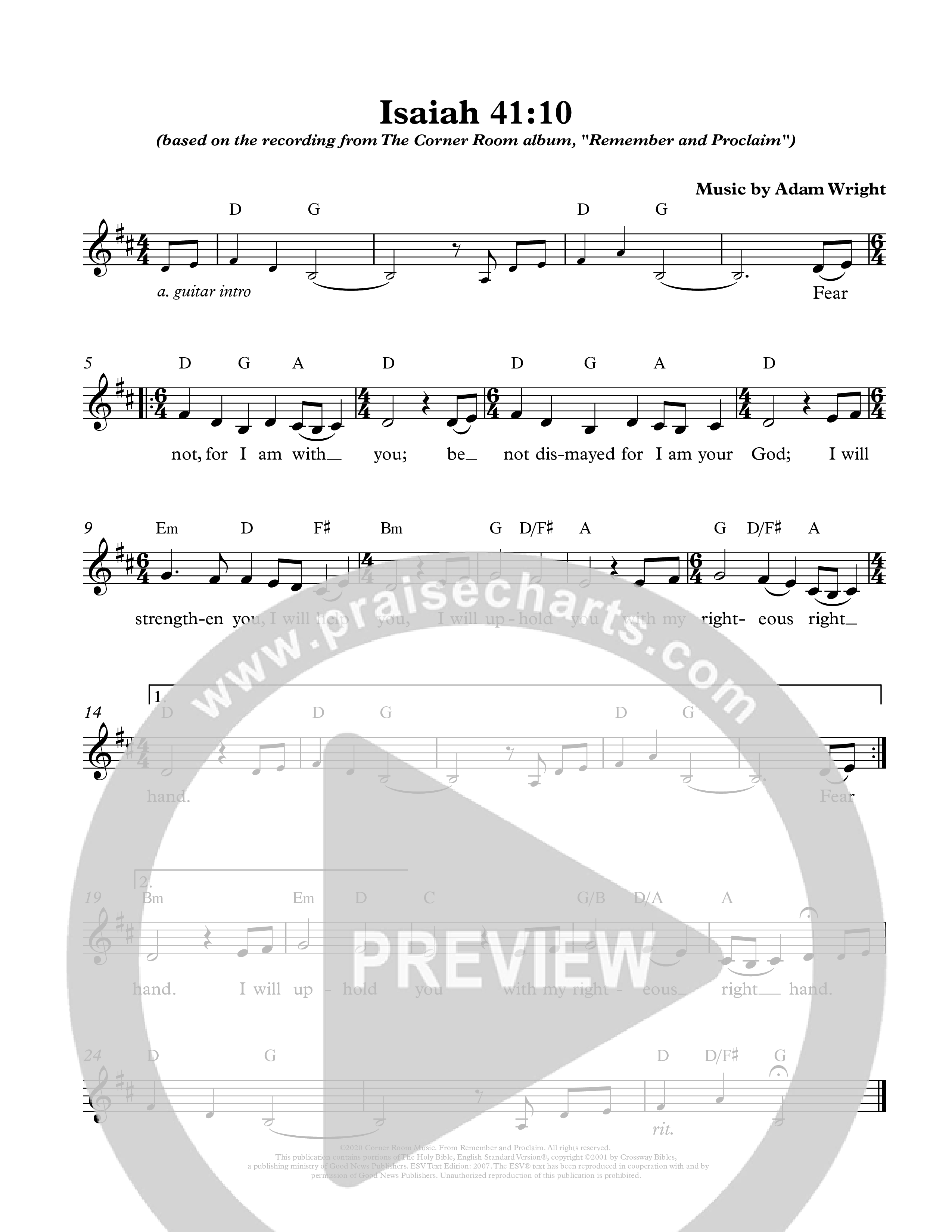 Isaiah 41:10 Lead Sheet Melody (The Corner Room)