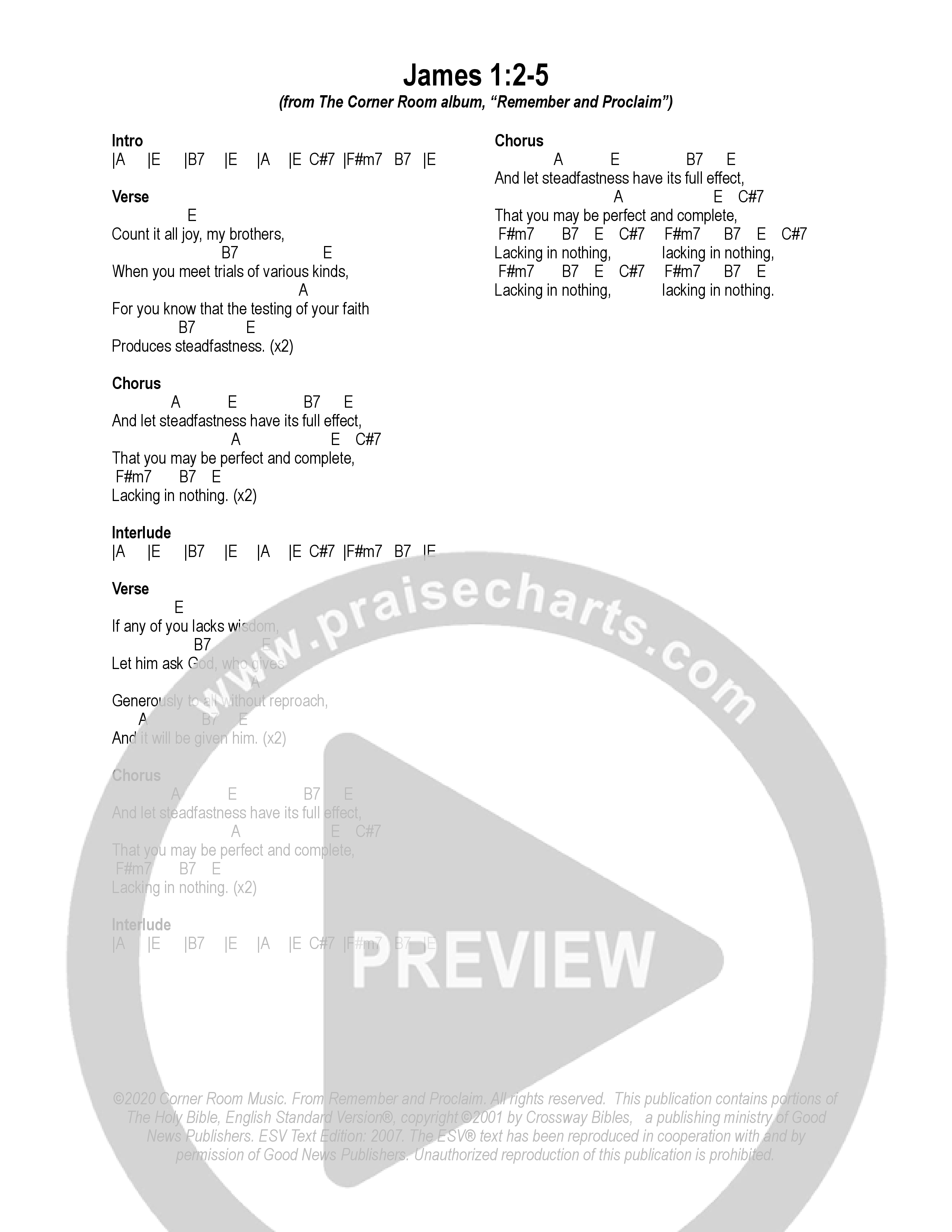 James 1:2-5 Chord Chart (The Corner Room)