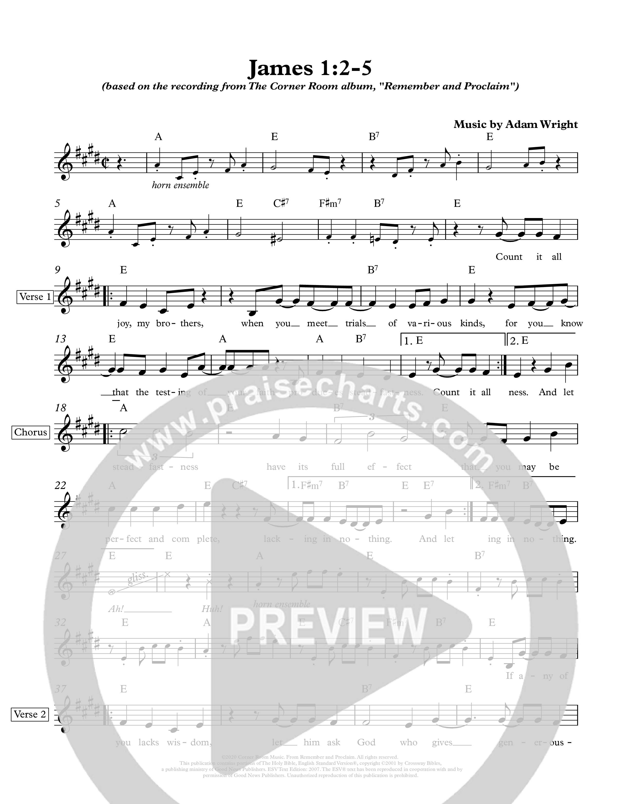 James 1:2-5 Lead Sheet Melody (The Corner Room)