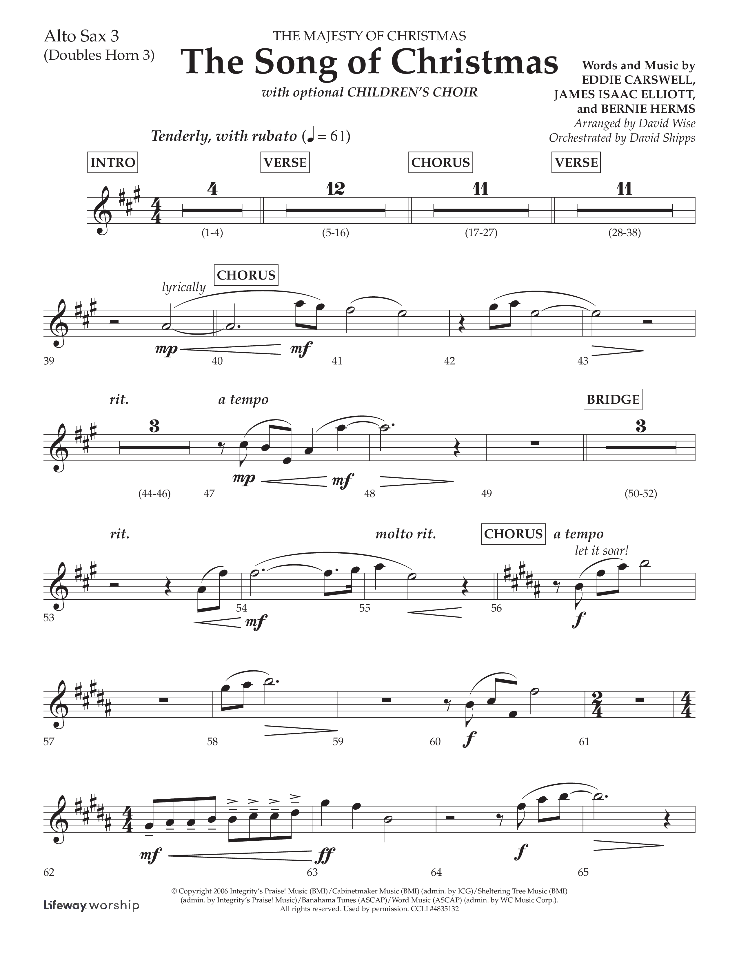 The Song Of Christmas (Choral Anthem SATB) Alto Sax (Lifeway Choral / Arr. David Wise / Orch. David Shipps)