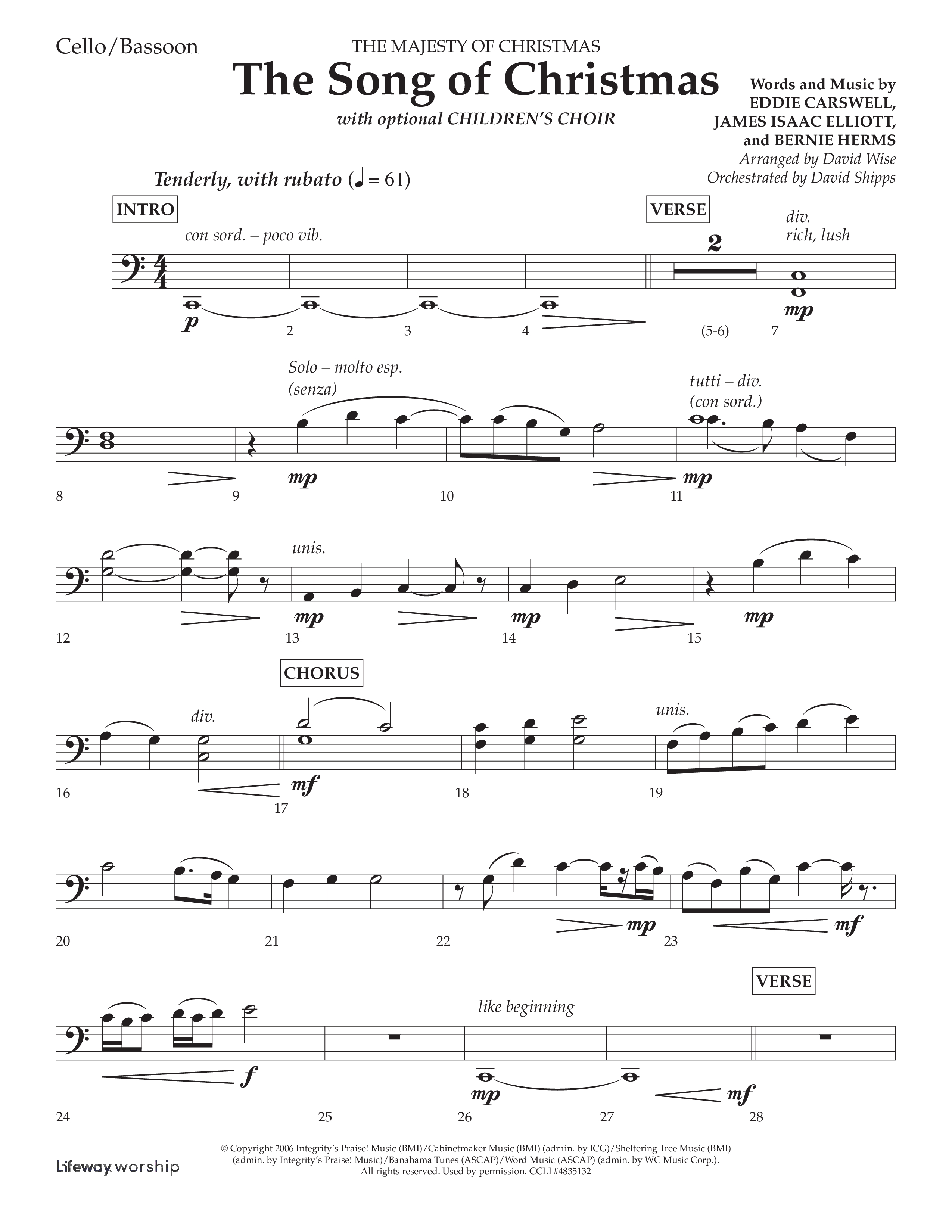The Song Of Christmas (Choral Anthem SATB) Cello (Lifeway Choral / Arr. David Wise / Orch. David Shipps)