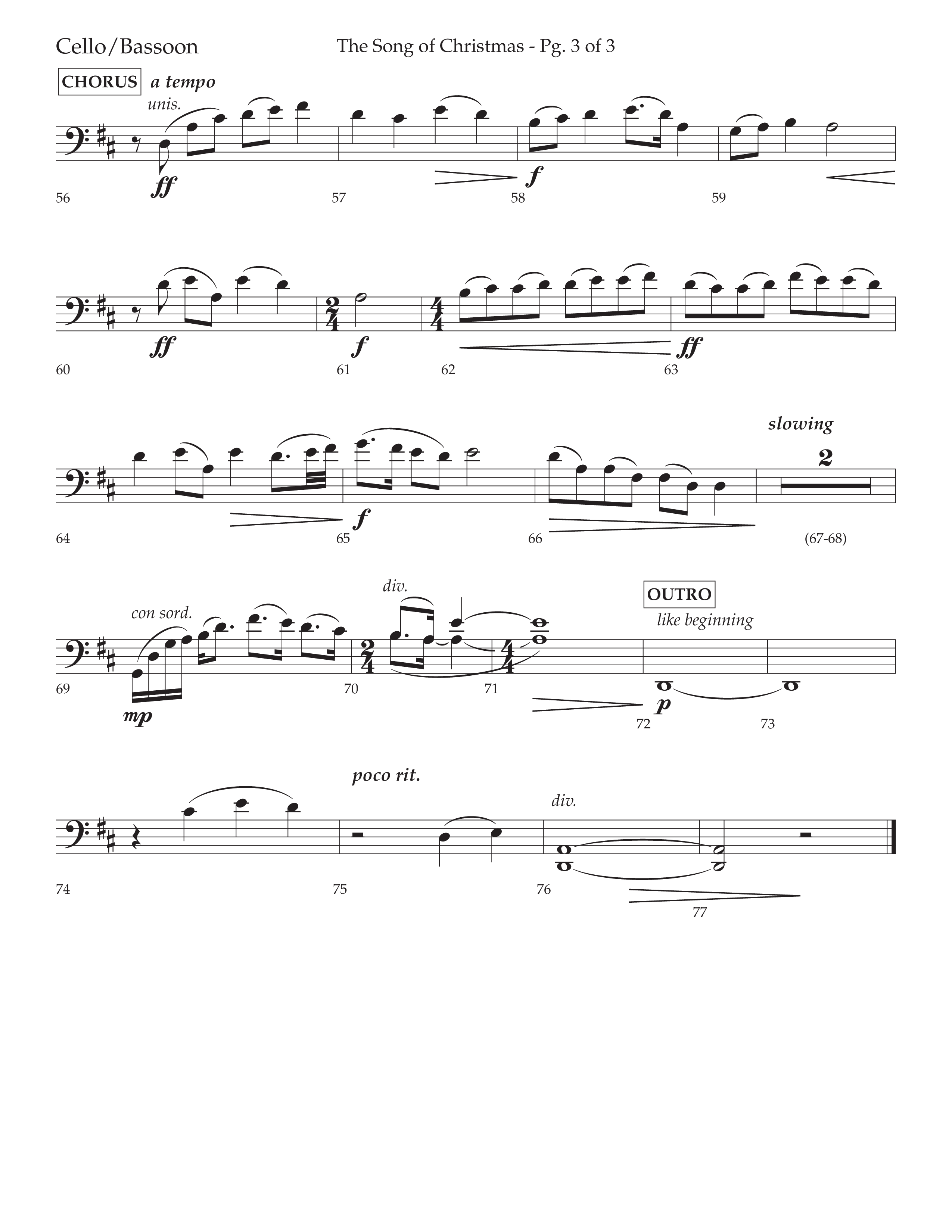 The Song Of Christmas (Choral Anthem SATB) Cello (Lifeway Choral / Arr. David Wise / Orch. David Shipps)