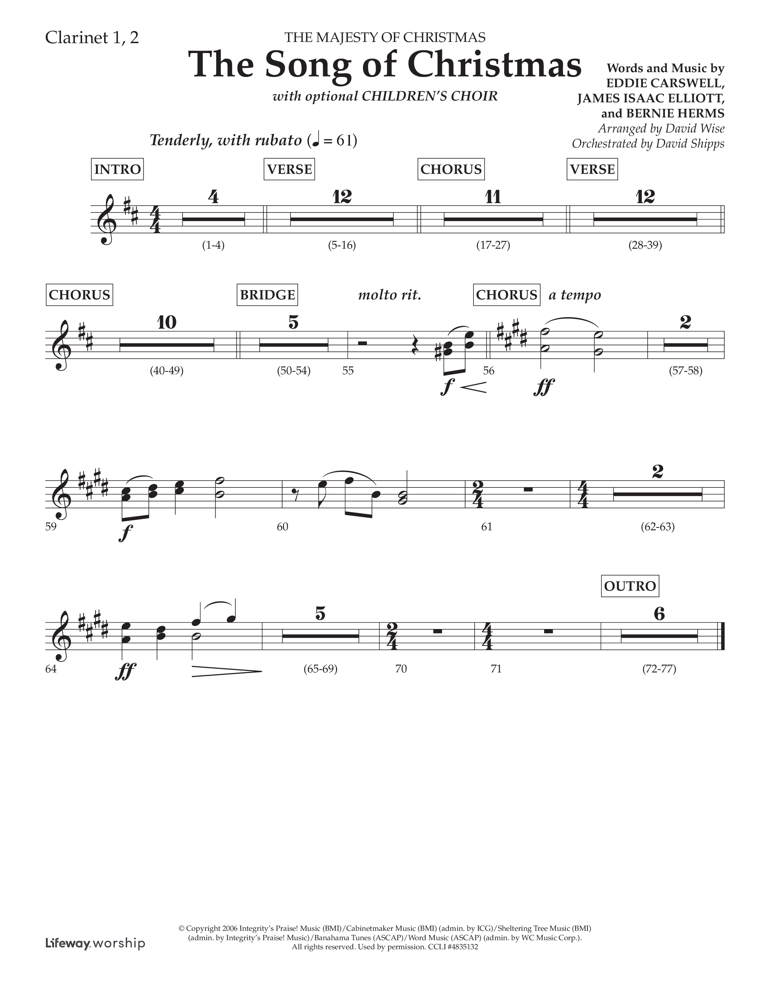 The Song Of Christmas (Choral Anthem SATB) Clarinet 1/2 (Lifeway Choral / Arr. David Wise / Orch. David Shipps)