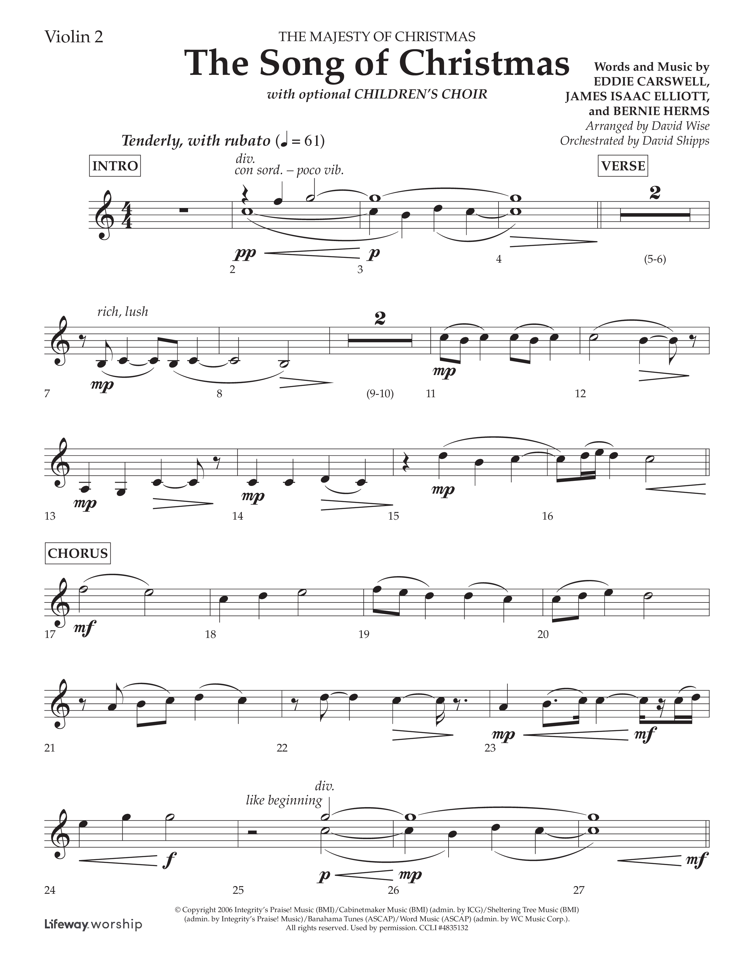 The Song Of Christmas (Choral Anthem SATB) Violin 2 (Lifeway Choral / Arr. David Wise / Orch. David Shipps)