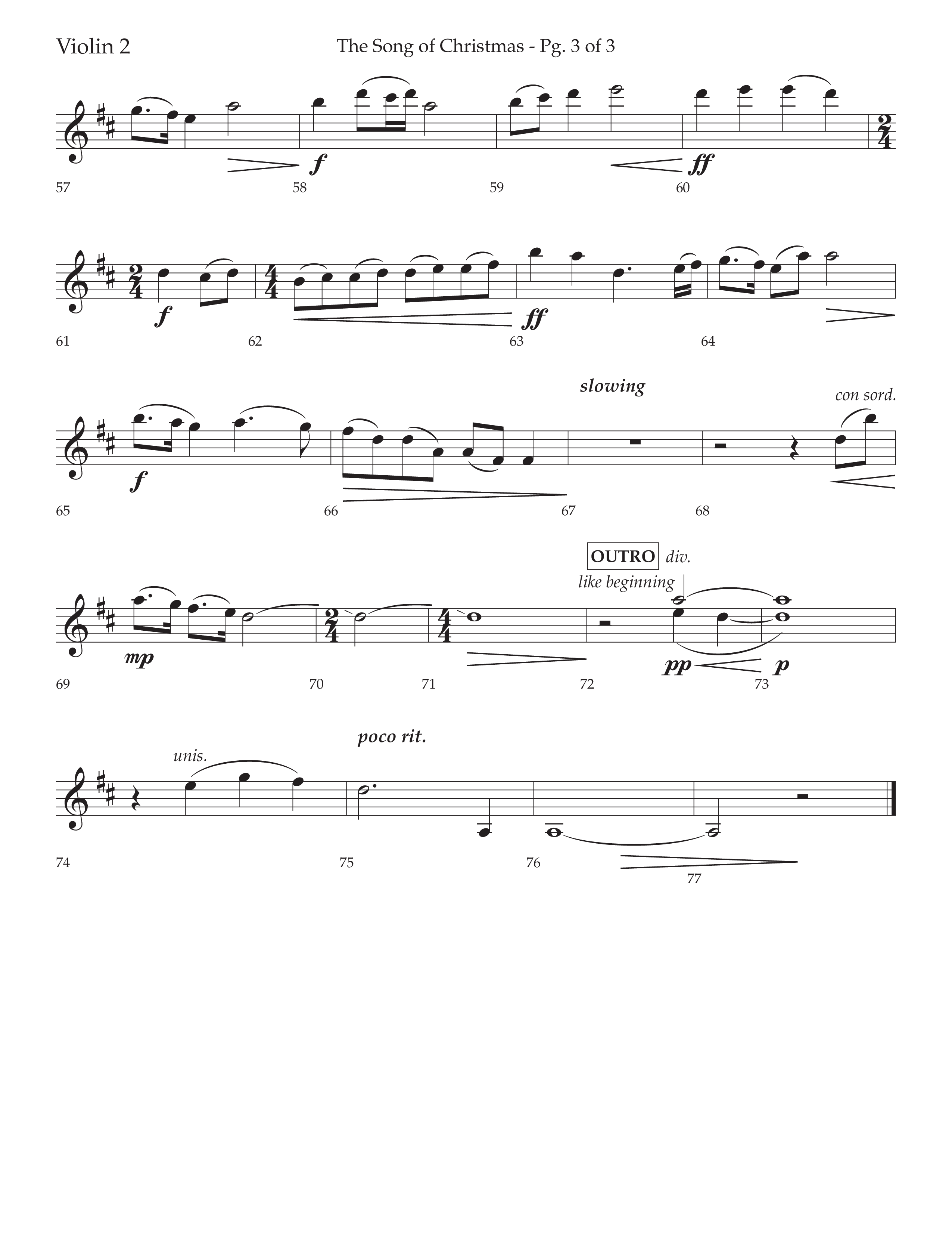 The Song Of Christmas (Choral Anthem SATB) Violin 2 (Lifeway Choral / Arr. David Wise / Orch. David Shipps)