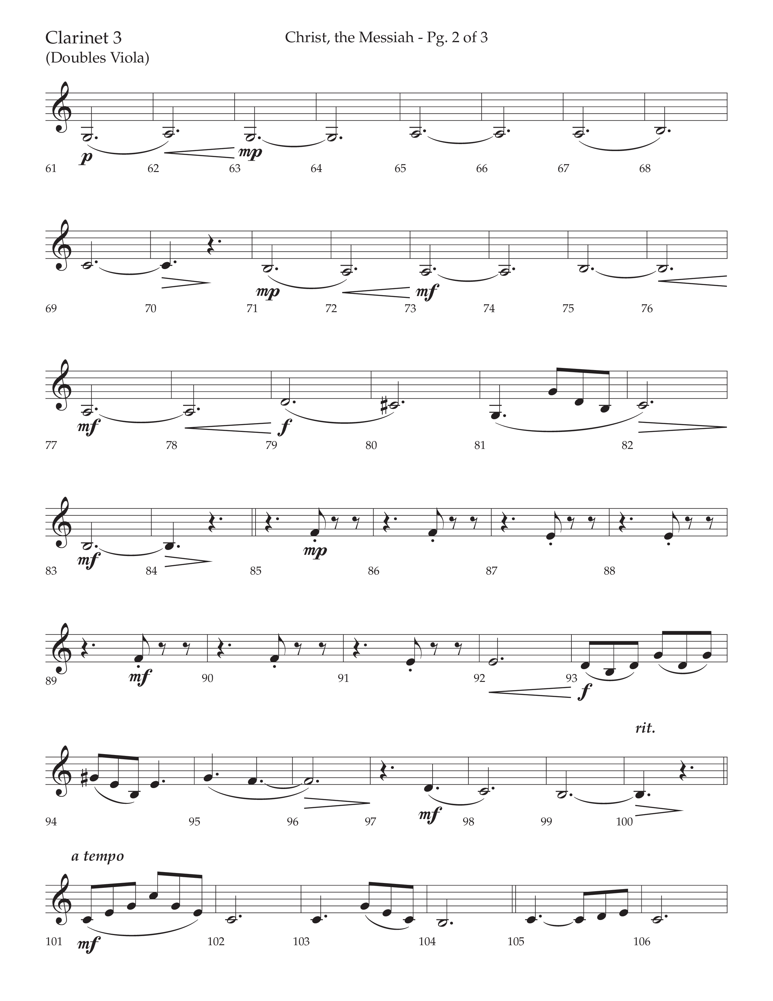 Christ the Messiah (Choral Anthem SATB) Clarinet 3 (Lifeway Choral / Arr. Cliff Duren)