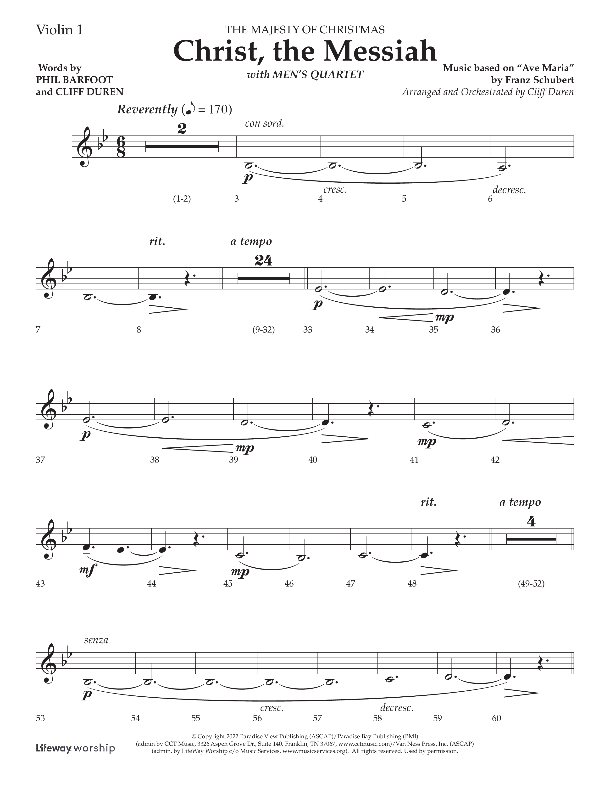 Christ the Messiah (Choral Anthem SATB) Violin 1 (Lifeway Choral / Arr. Cliff Duren)