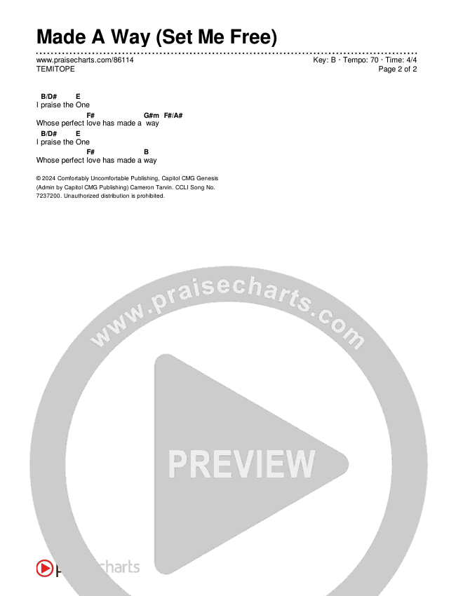 Made A Way (Set Me Free) Chords & Lyrics (TEMITOPE)
