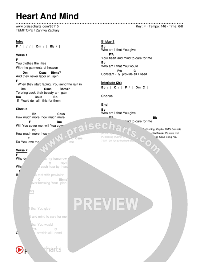 Heart And Mind Chords & Lyrics (TEMITOPE / Zahriya Zachary)