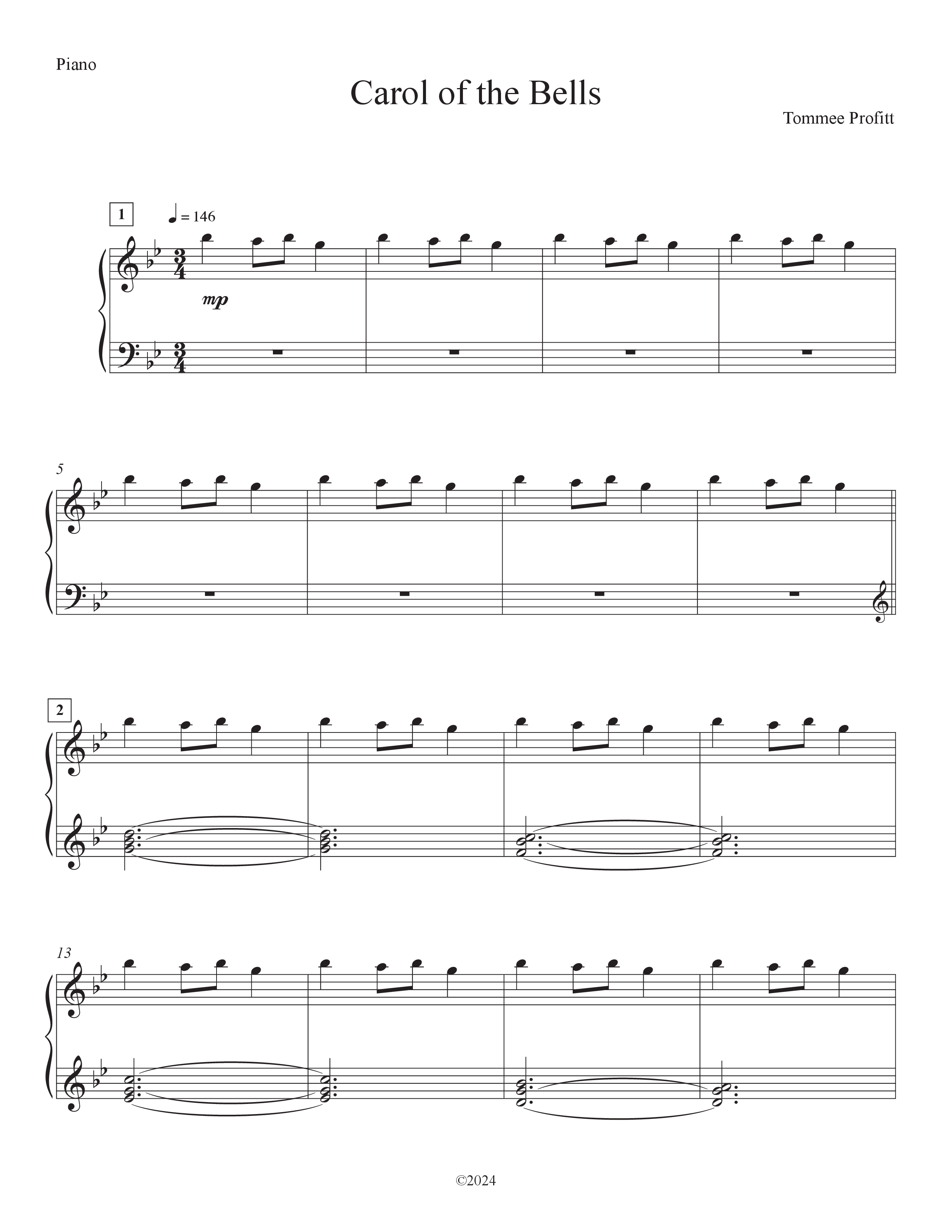 Carol Of The Bells (10th Anniversary Edition) Piano Sheet (Tommee Profitt)