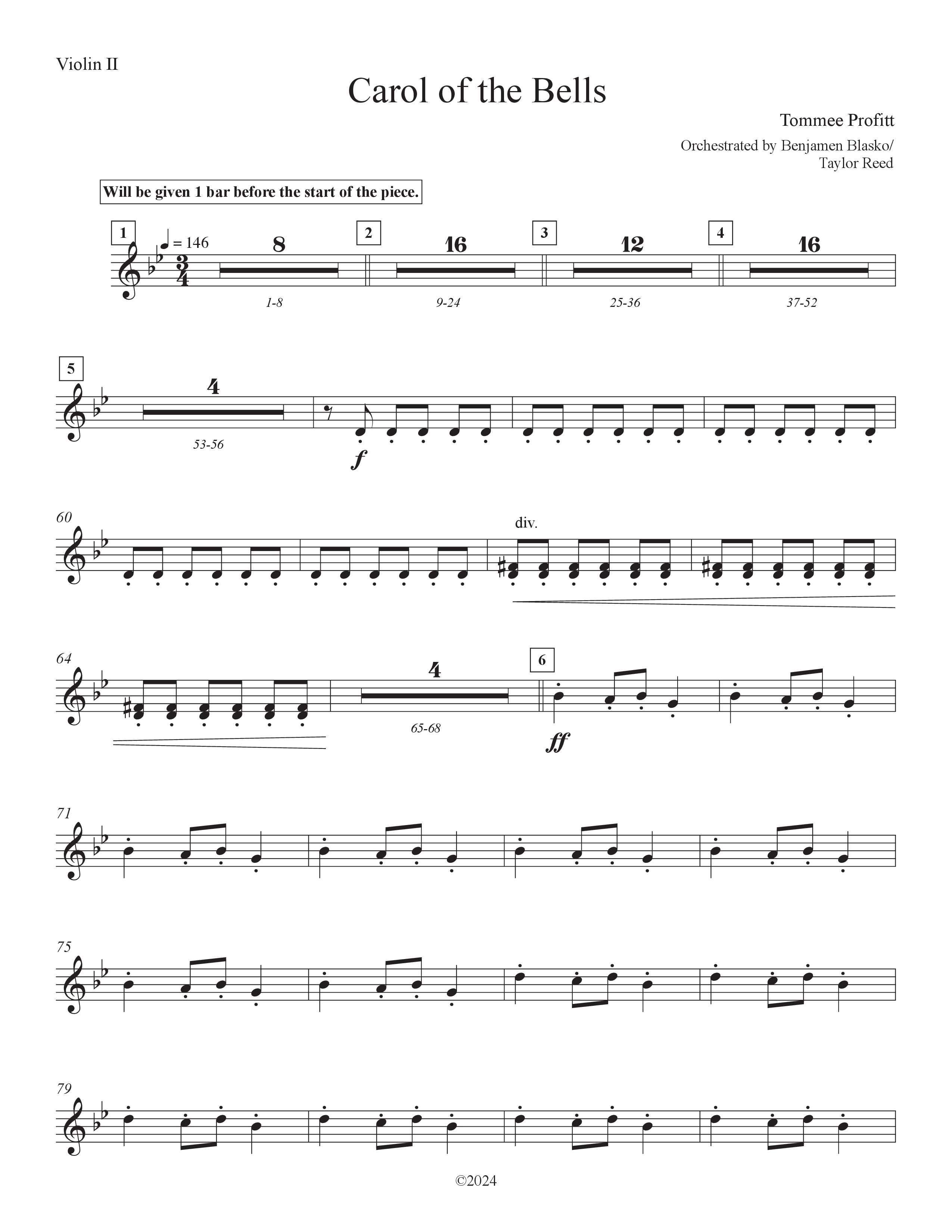 Carol Of The Bells (10th Anniversary Edition) Violin 2 (Tommee Profitt)