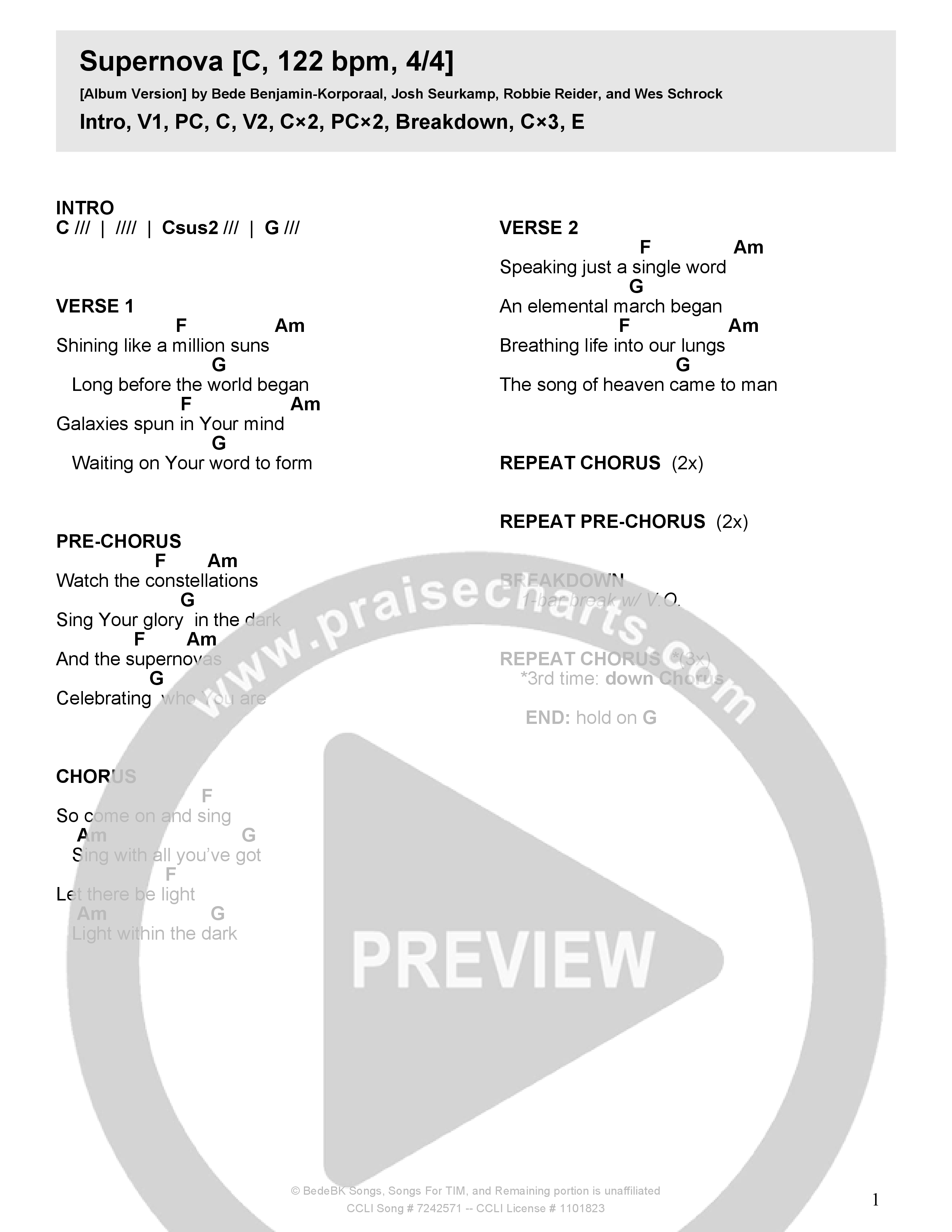 Supernova Chord Chart (Crossroads Music)