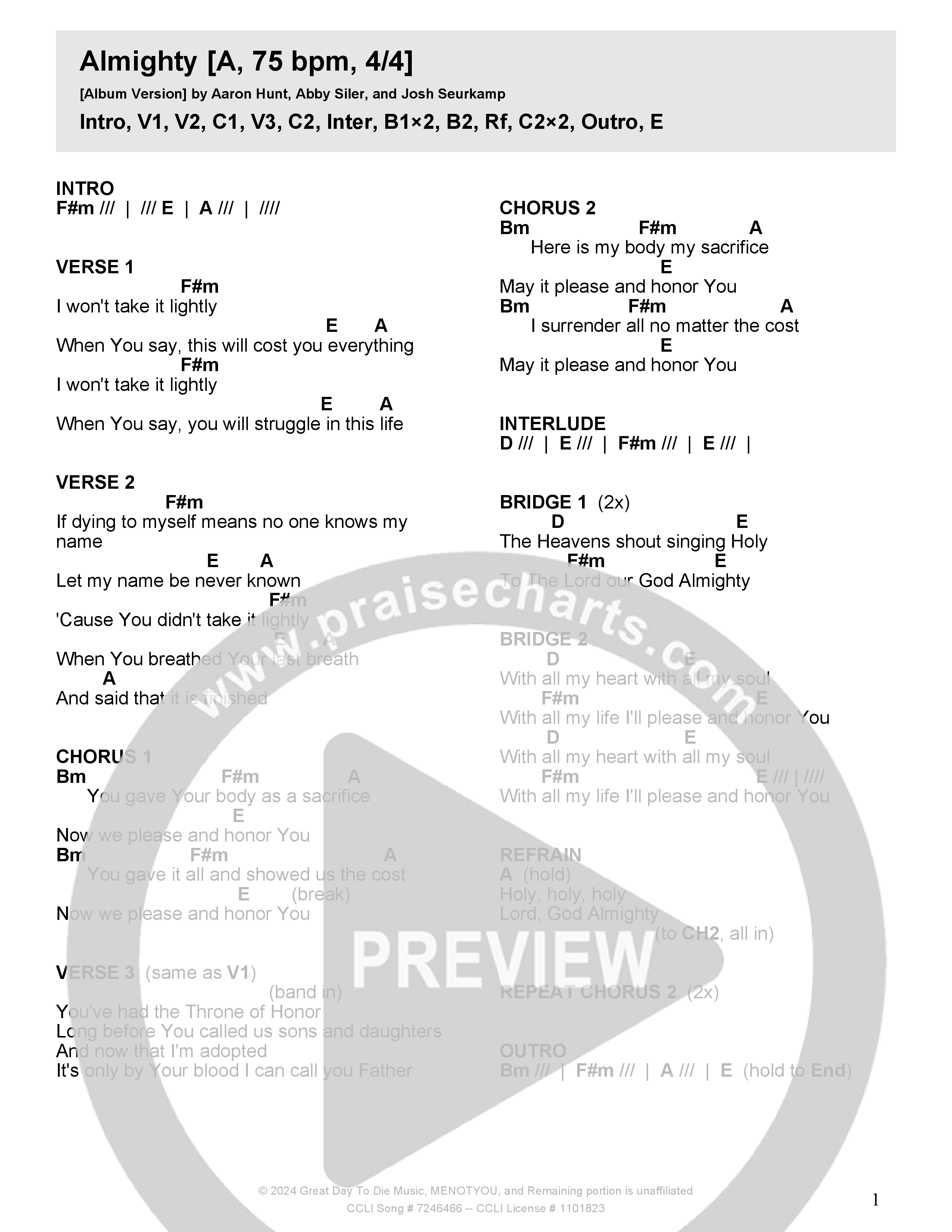 Almighty Chord Chart (Crossroads Music)