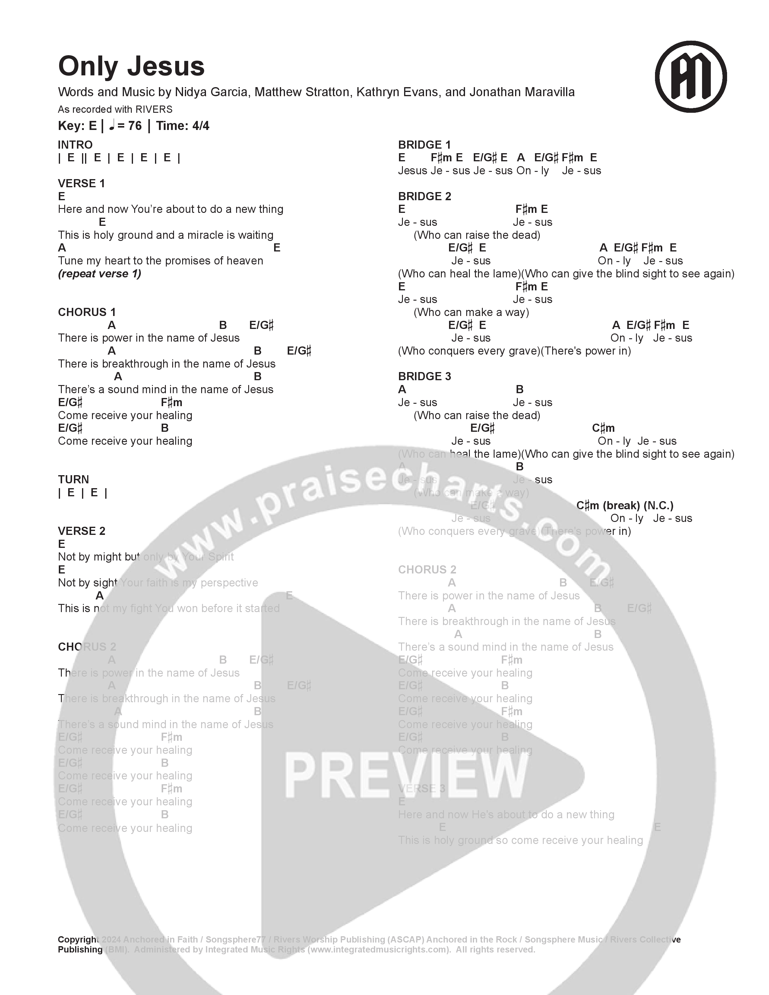 Only Jesus (Live) Chord Chart (RIVERS)