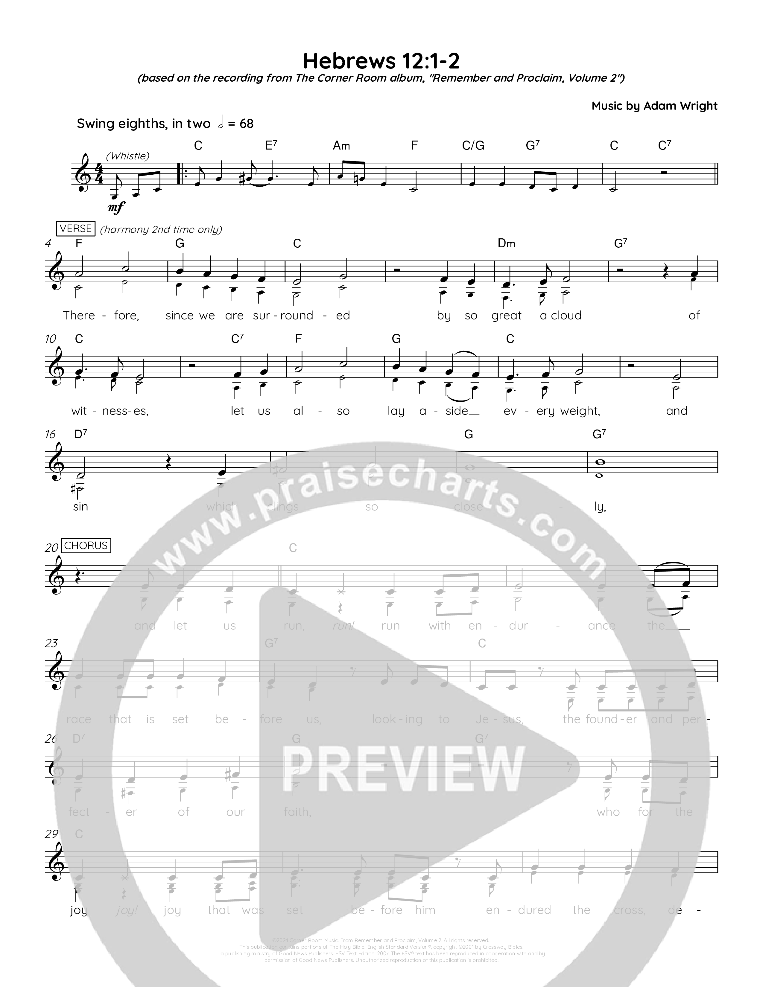 Hebrews 12:1-2 Lead Sheet Melody (The Corner Room)