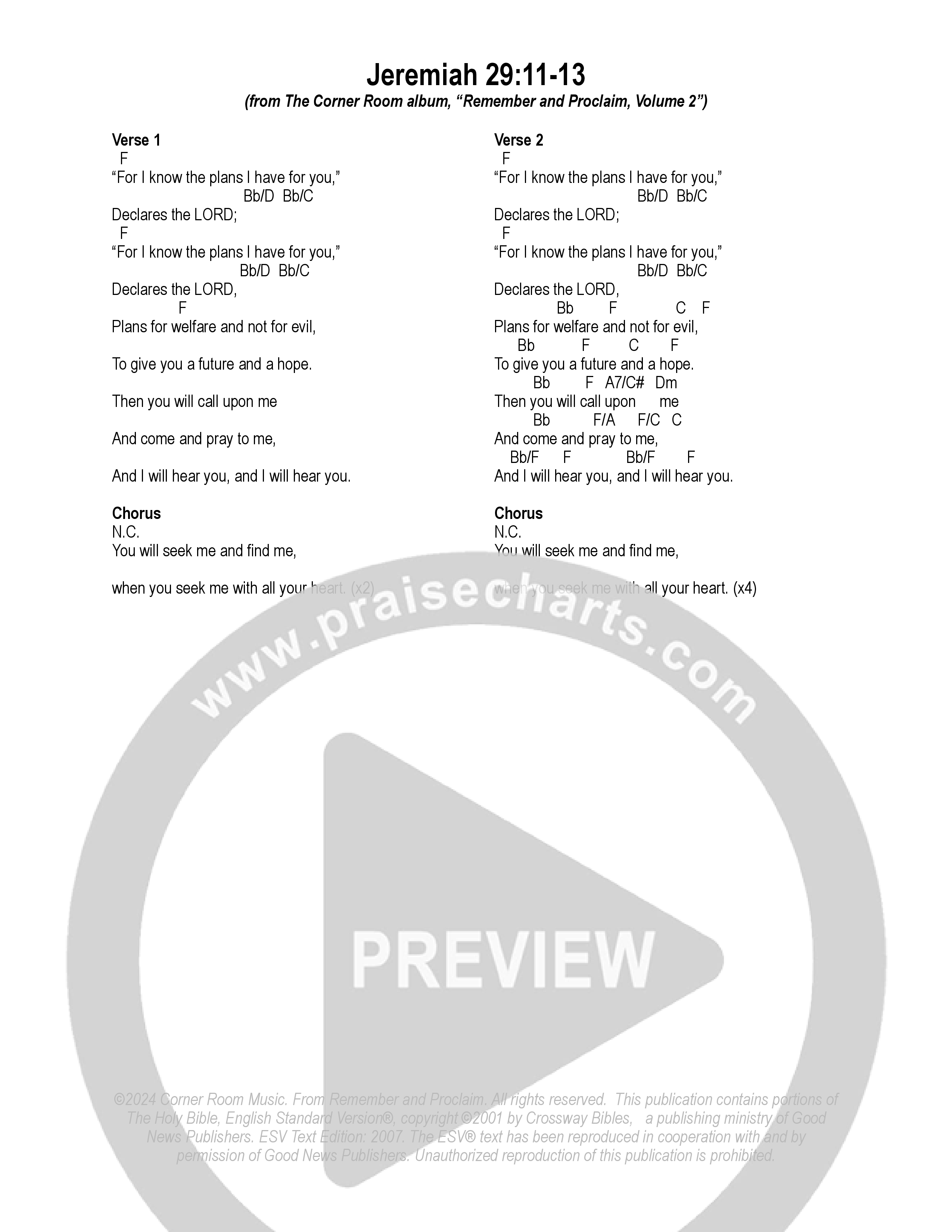 Jeremiah 29:11-13 Chord Chart (The Corner Room)