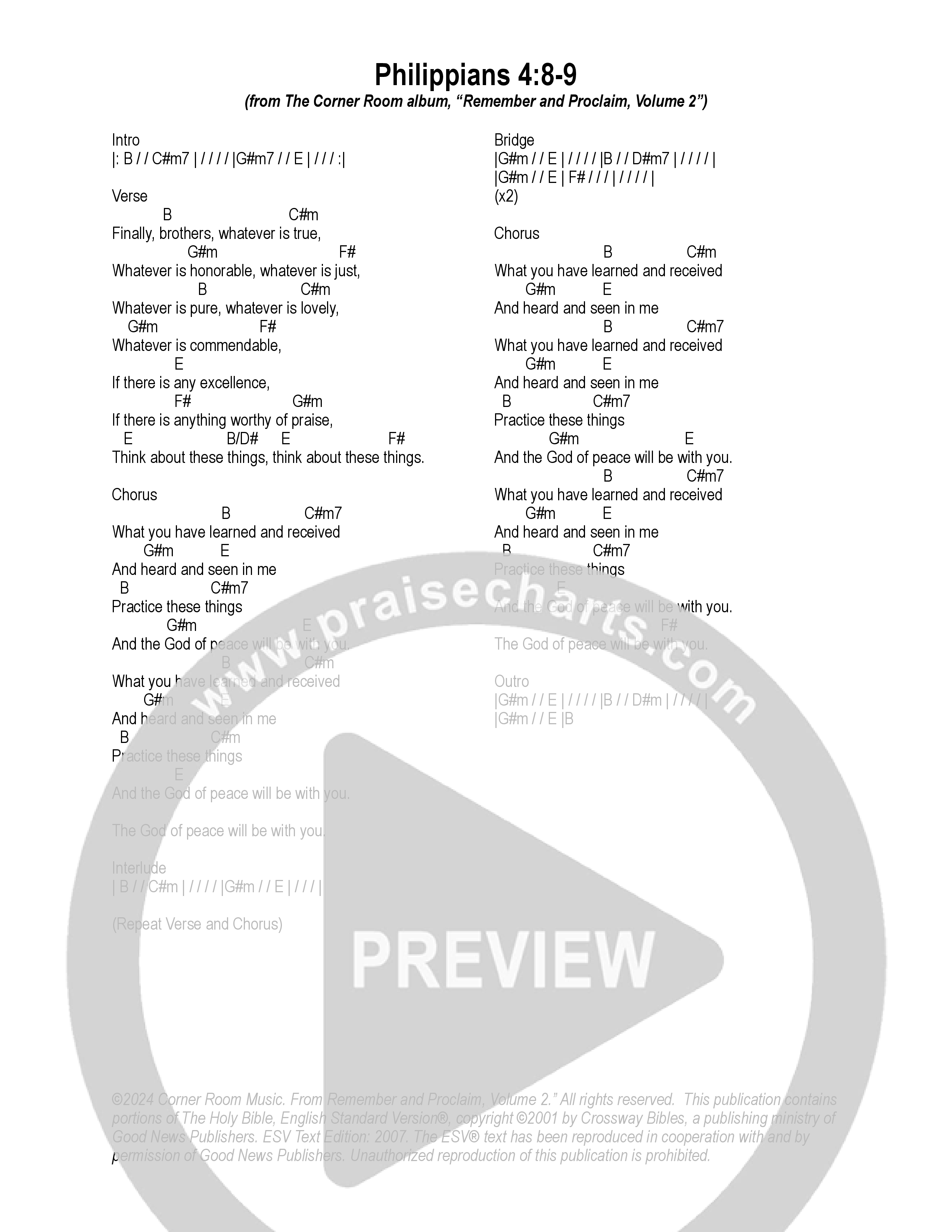 Philippians 4:8-9 Chord Chart (The Corner Room)