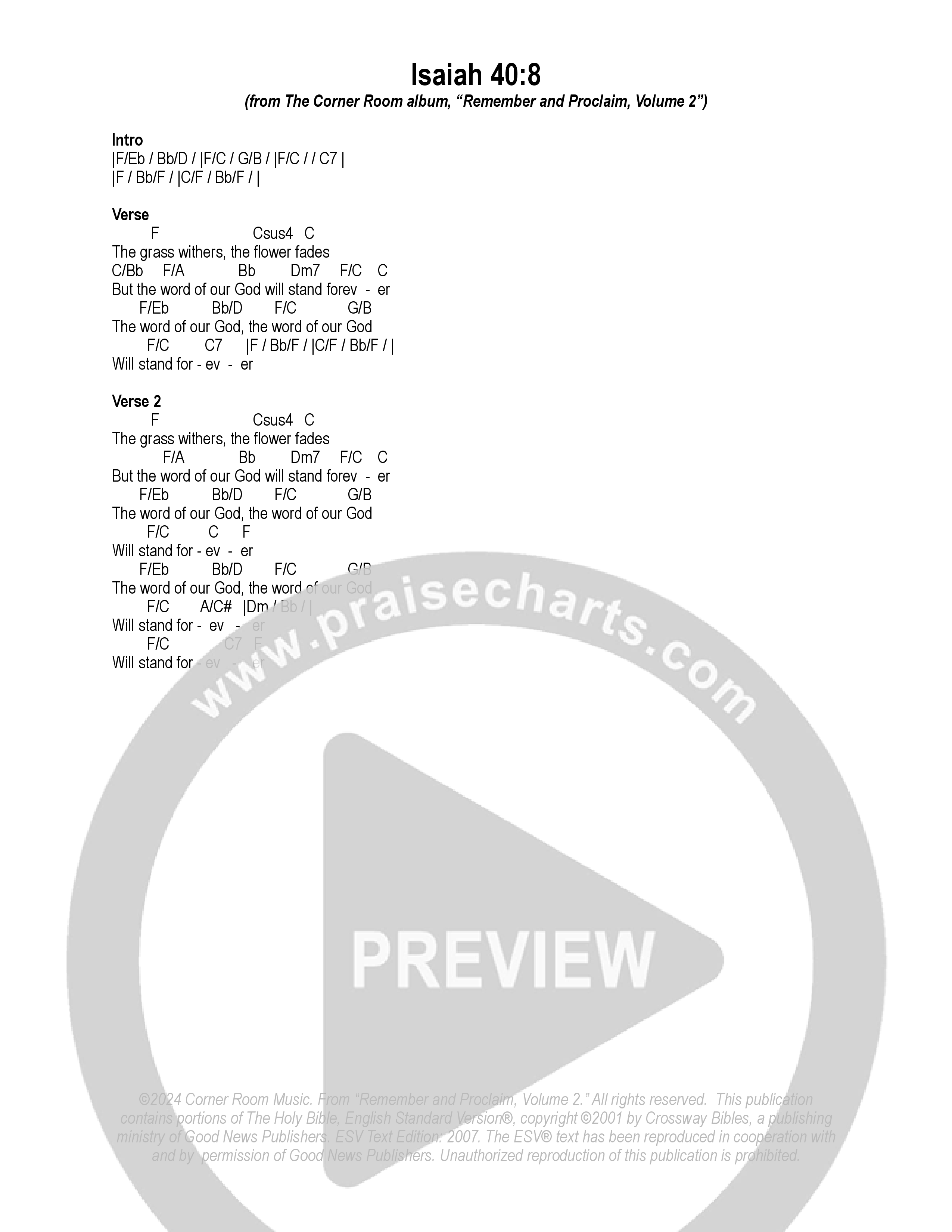 Isaiah 40:8 Chord Chart (The Corner Room)