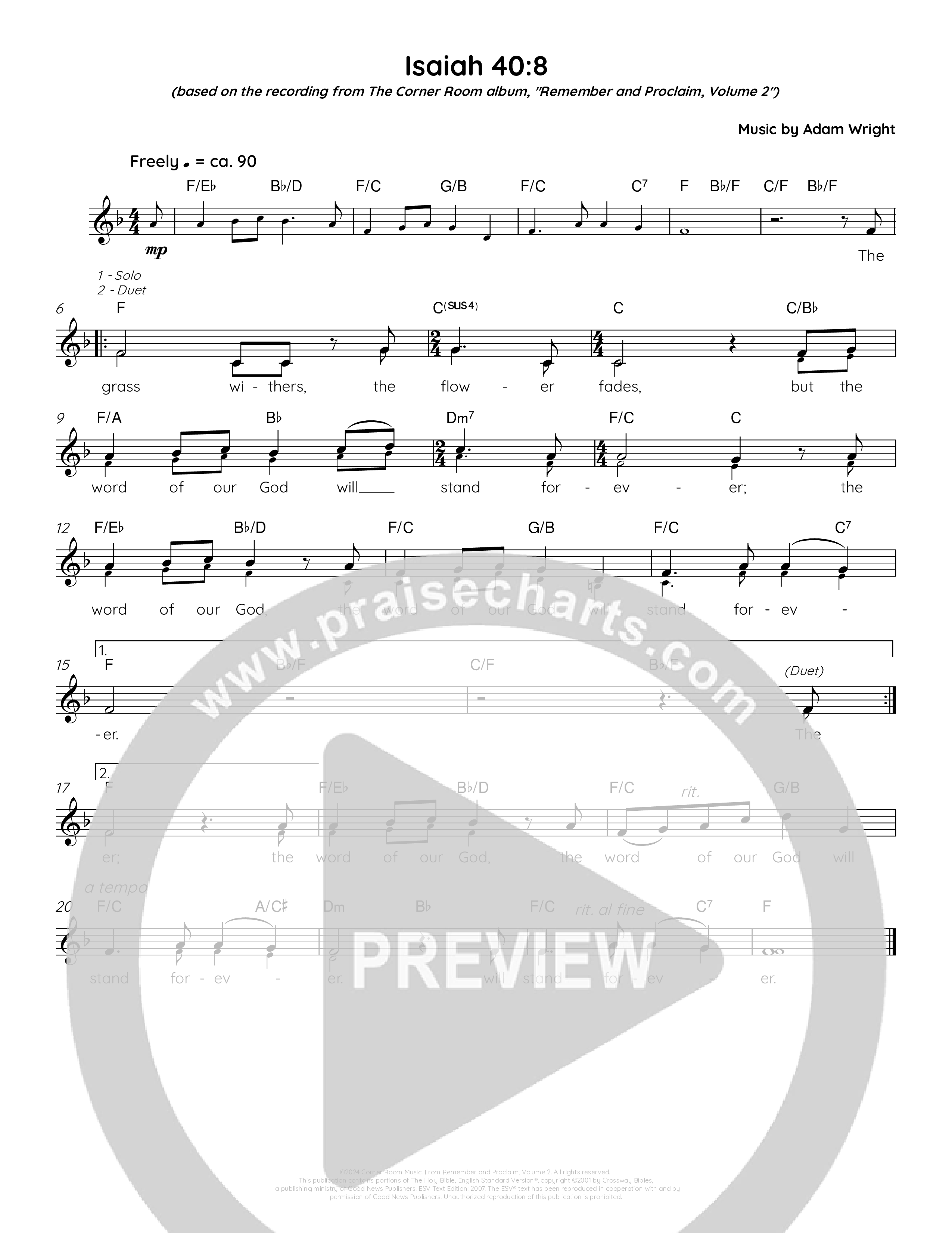 Isaiah 40:8 Lead Sheet Melody (The Corner Room)