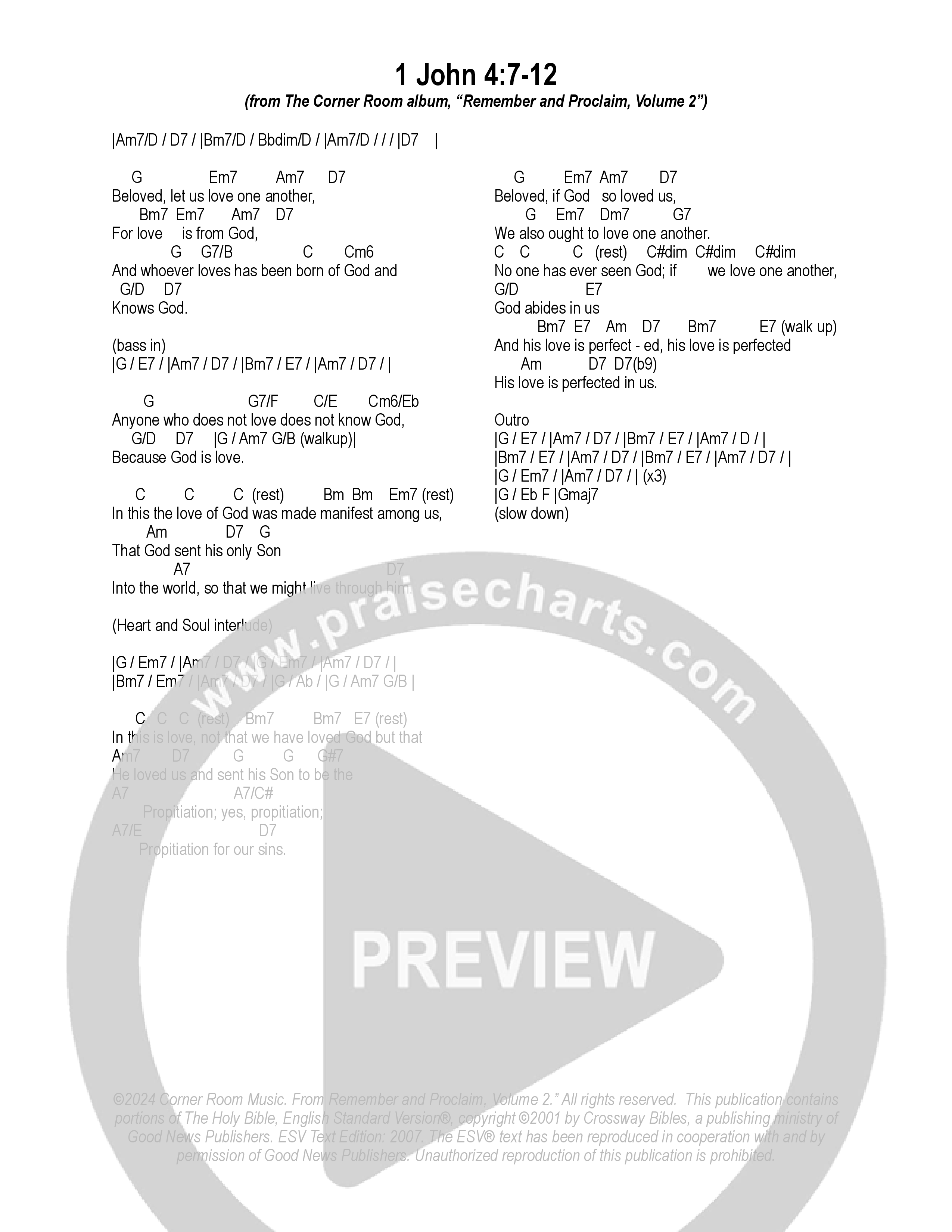 1 John 4:7-12 Chord Chart (The Corner Room)
