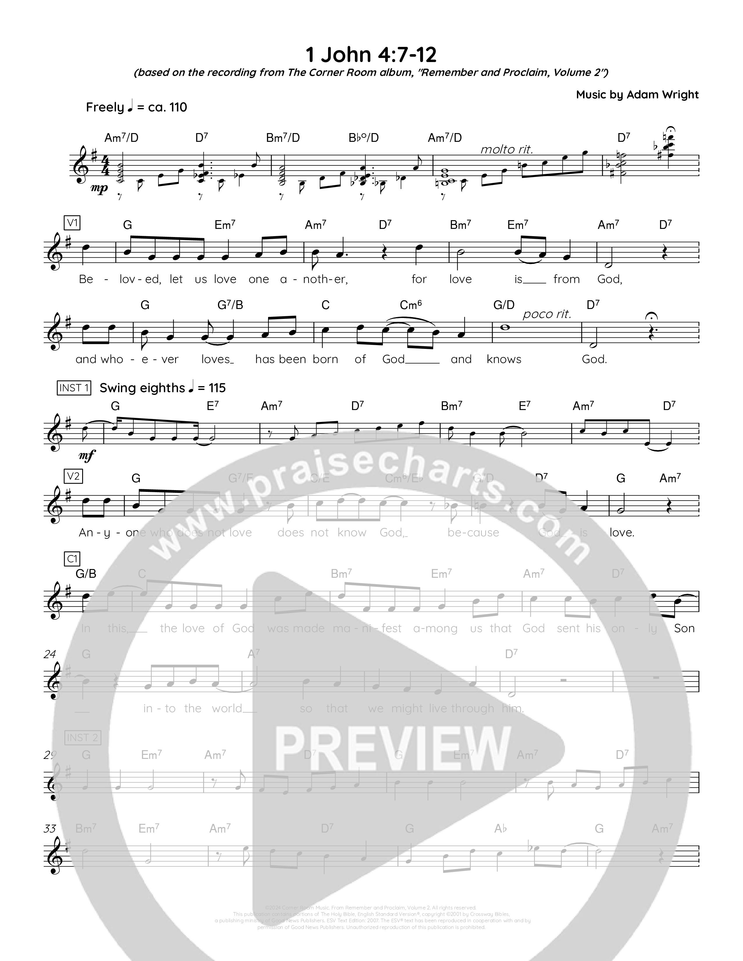 1 John 4:7-12 Lead Sheet Melody (The Corner Room)