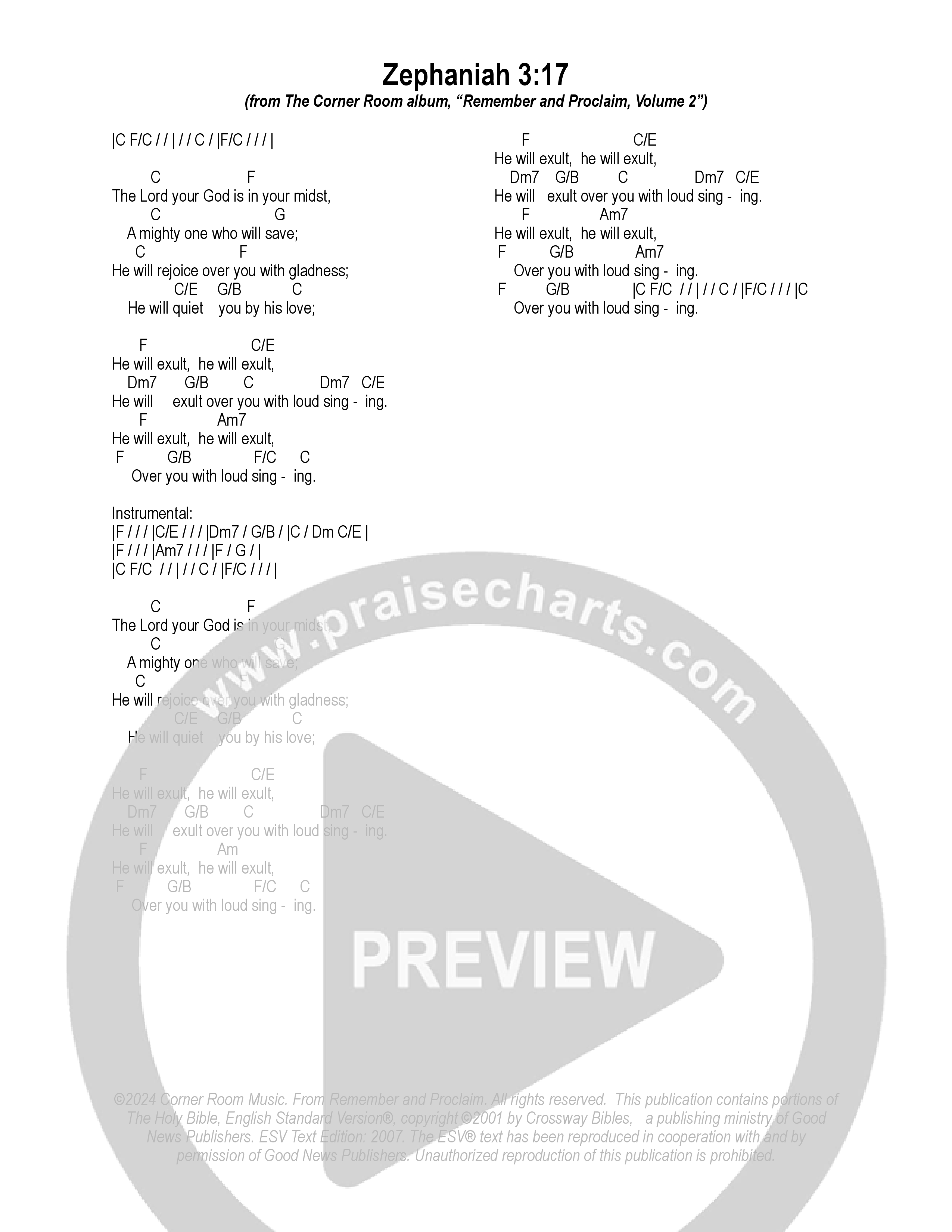 Zephaniah 3:17 Chord Chart (The Corner Room)