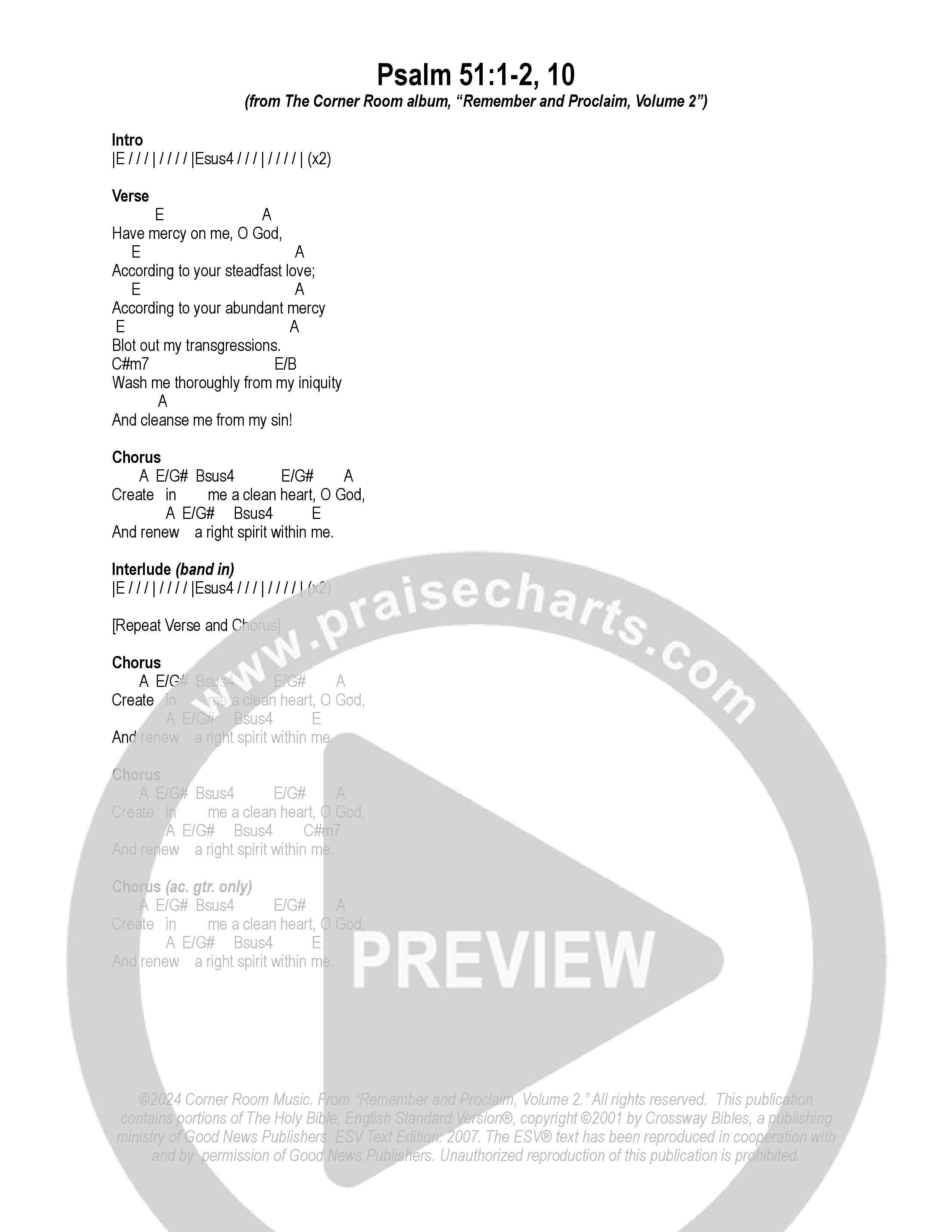 Psalm 51:1-2, 10 Chord Chart (The Corner Room)