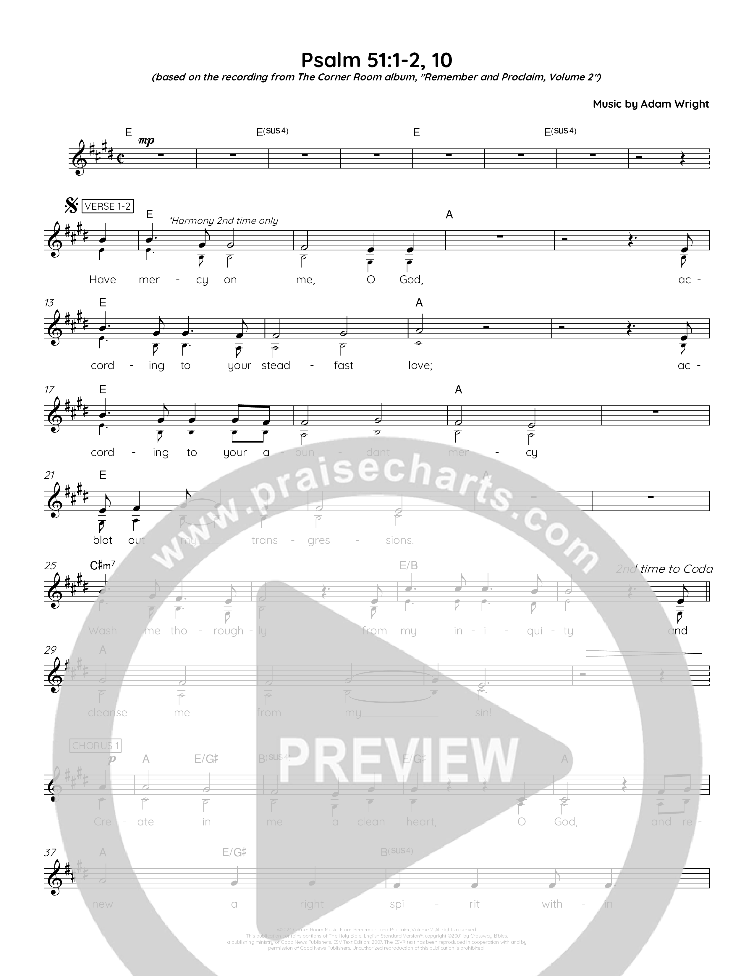 Psalm 51:1-2, 10 Lead Sheet Melody (The Corner Room)