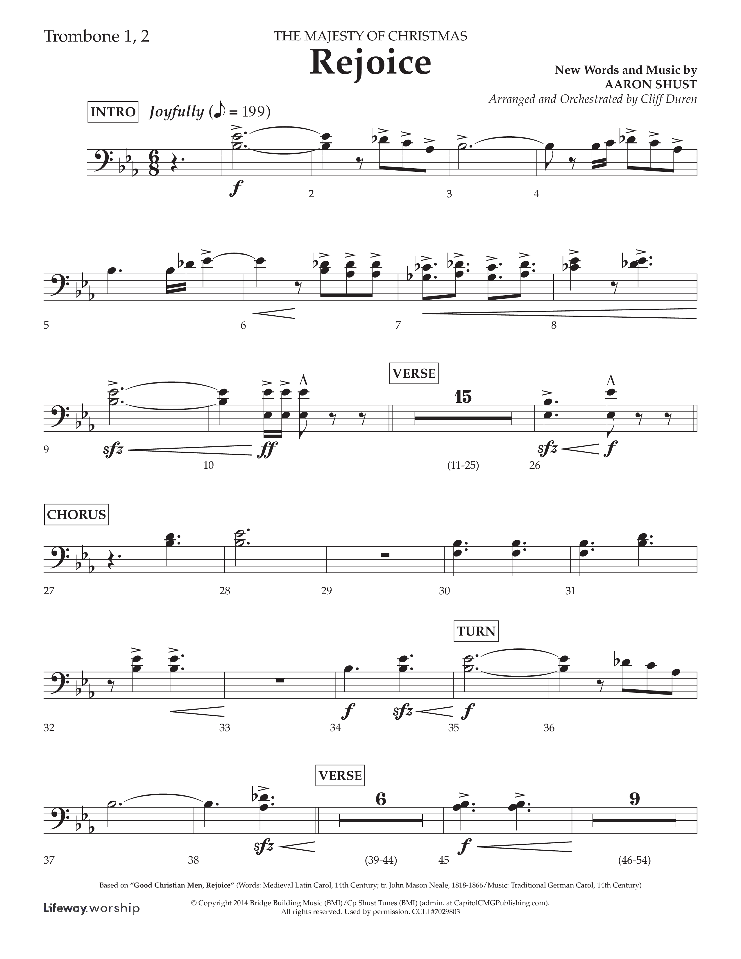 Rejoice (Choral Anthem SATB) Trombone 1/2 (Lifeway Choral / Arr. Cliff Duren)