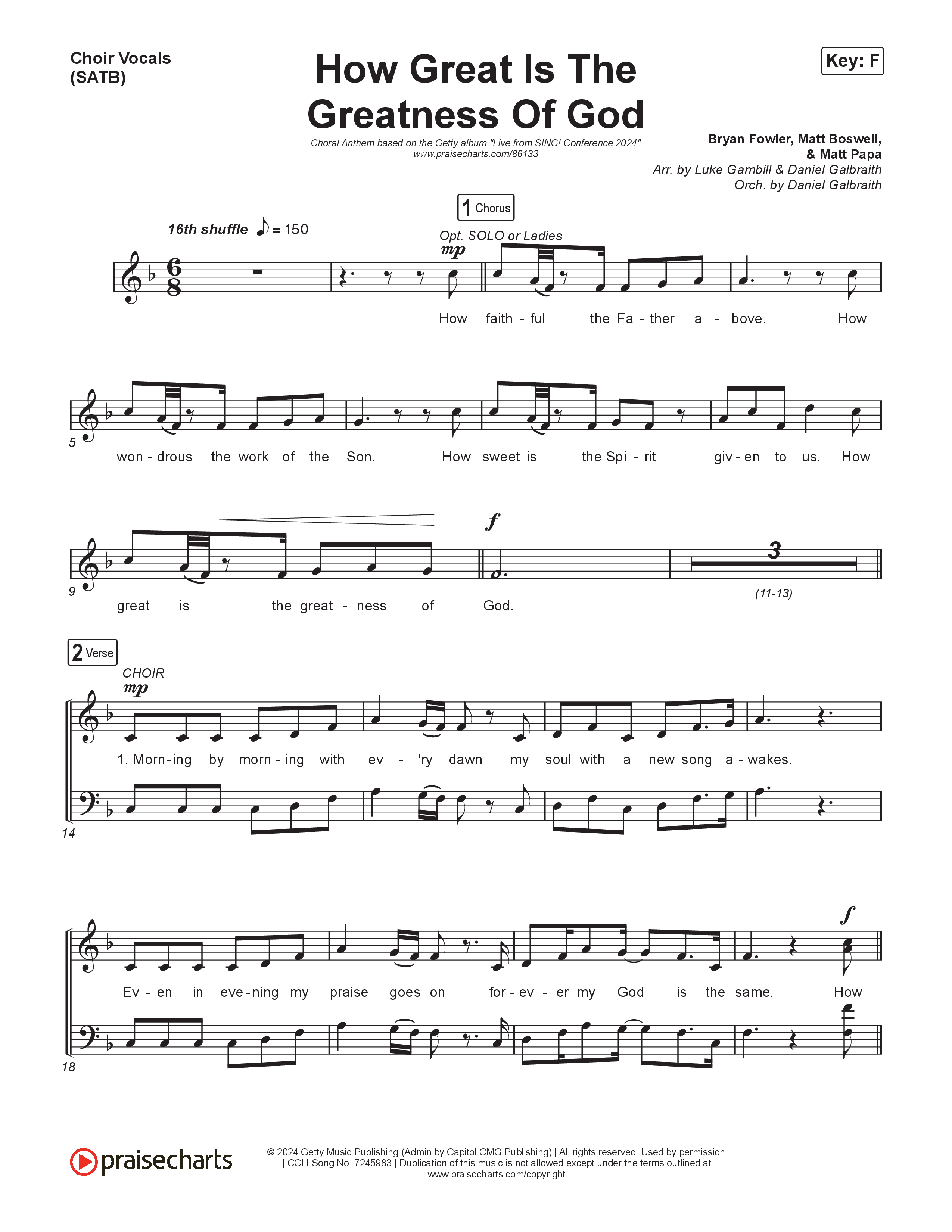 How Great Is The Greatness Of God (Choral Anthem SATB) Choir Sheet (SATB) (Keith & Kristyn Getty / Matt Boswell / Matt Papa / Bryan Fowler / Arr. Luke Gambill)