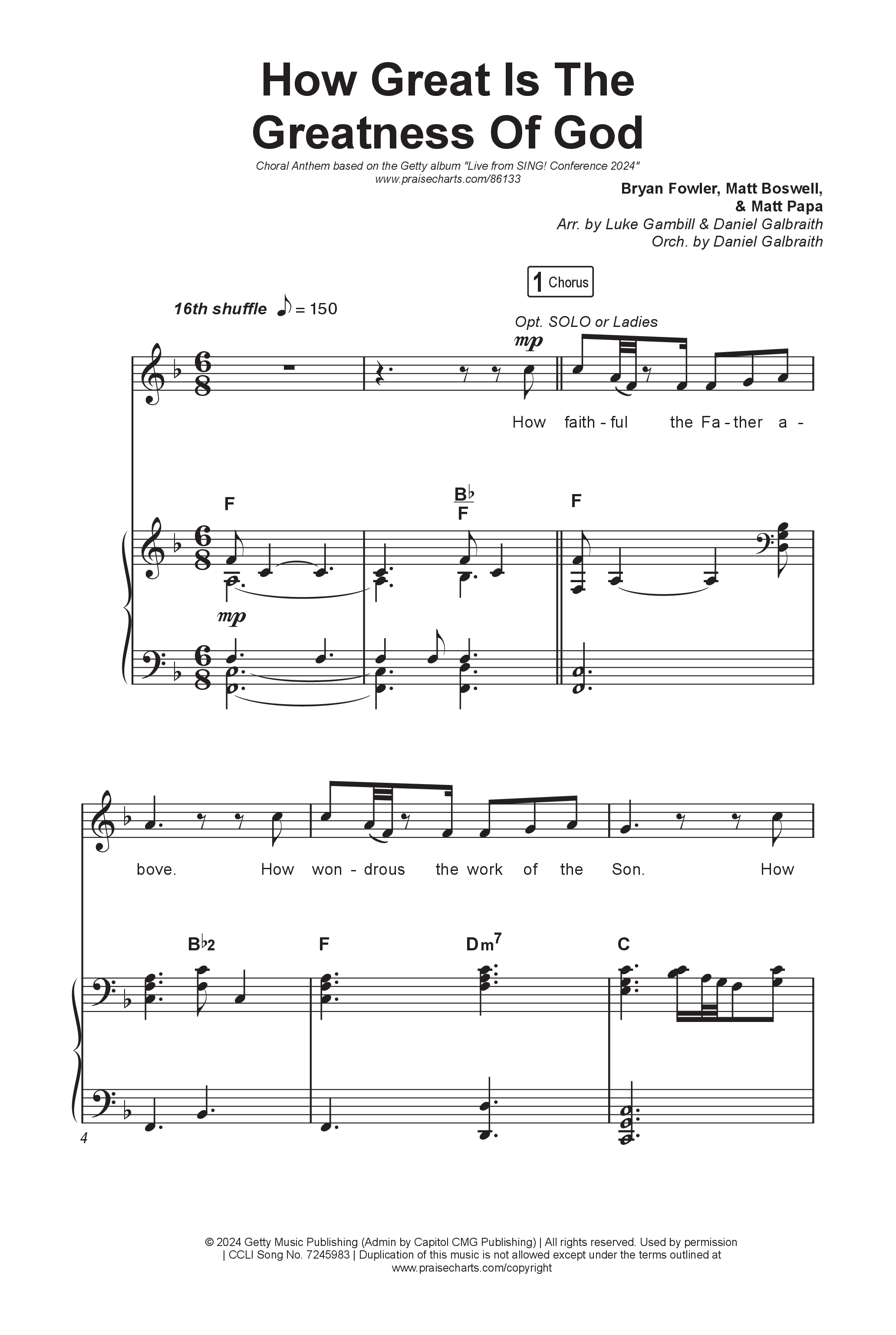 How Great Is The Greatness Of God (Choral Anthem SATB) Octavo (SATB & Pno) (Keith & Kristyn Getty / Matt Boswell / Matt Papa / Bryan Fowler / Arr. Luke Gambill)