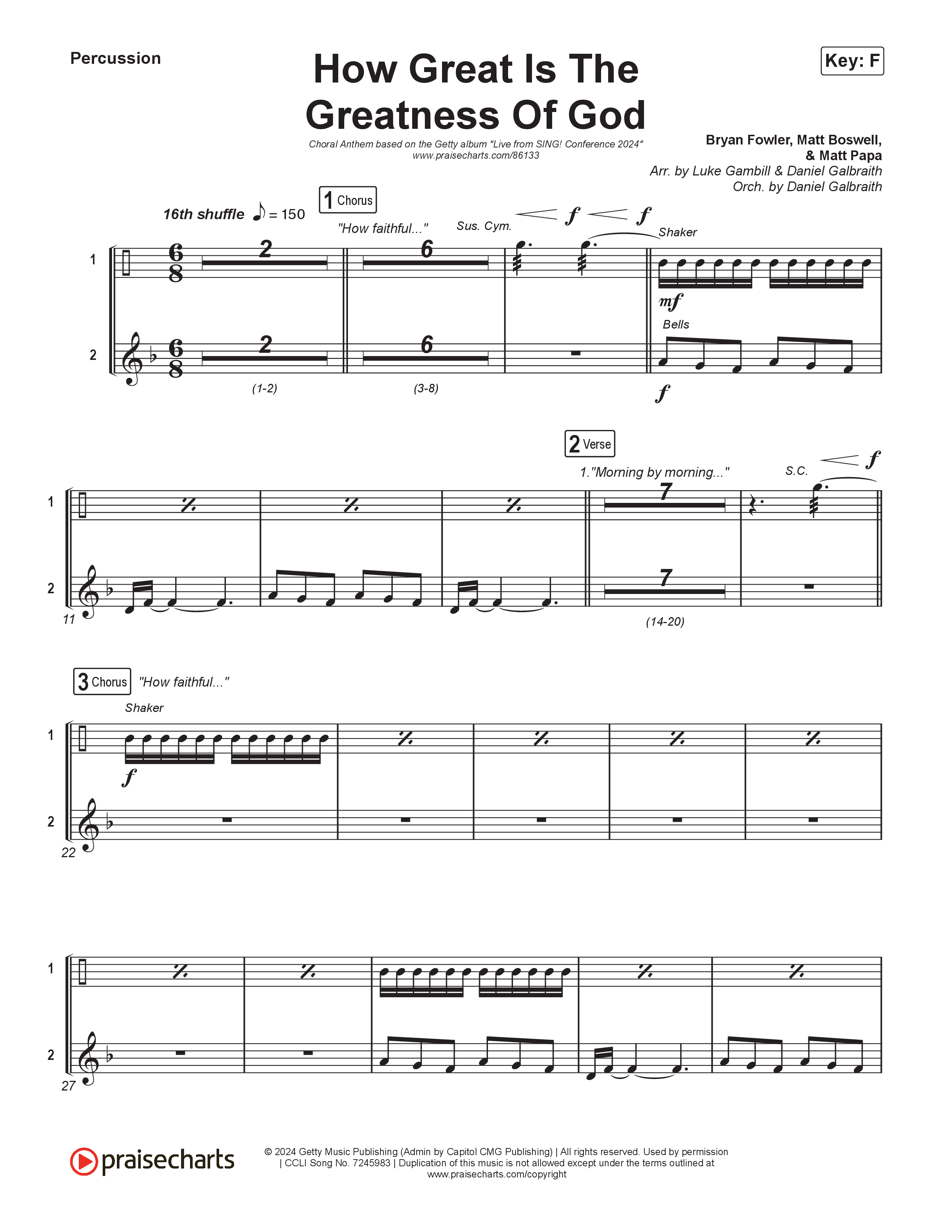 How Great Is The Greatness Of God (Choral Anthem SATB) Percussion (Keith & Kristyn Getty / Matt Boswell / Matt Papa / Bryan Fowler / Arr. Luke Gambill)
