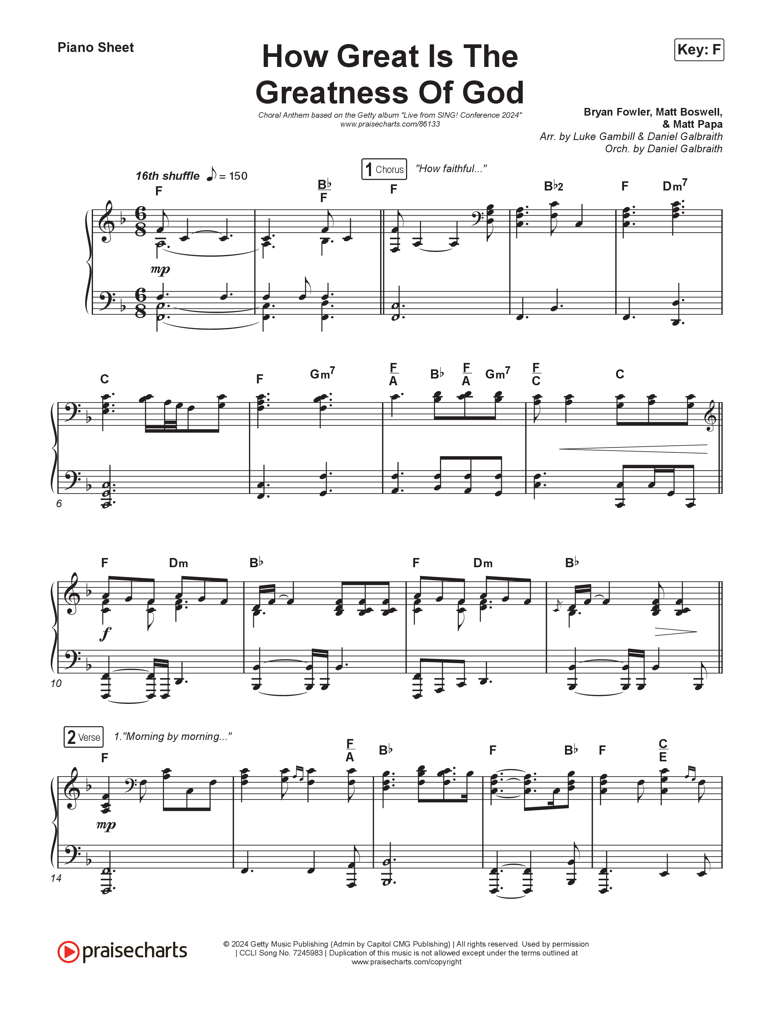 How Great Is The Greatness Of God (Choral Anthem SATB) Piano Sheet (Keith & Kristyn Getty / Matt Boswell / Matt Papa / Bryan Fowler / Arr. Luke Gambill)