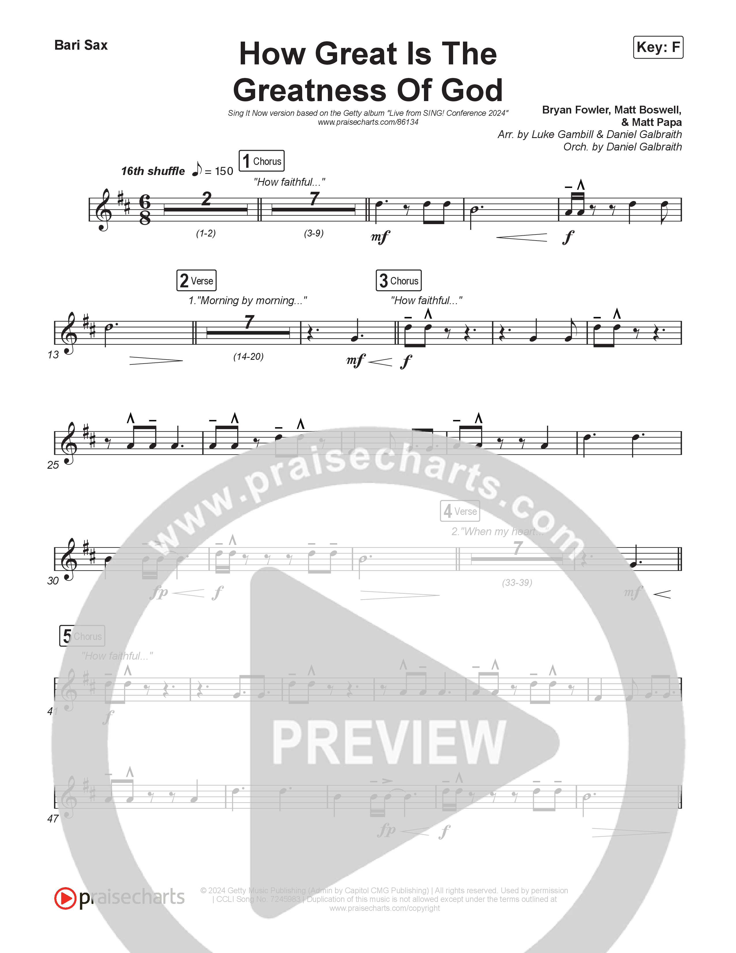 How Great Is The Greatness Of God (Sing It Now) Bari Sax (Keith & Kristyn Getty / Matt Boswell / Matt Papa / Bryan Fowler / Arr. Luke Gambill)