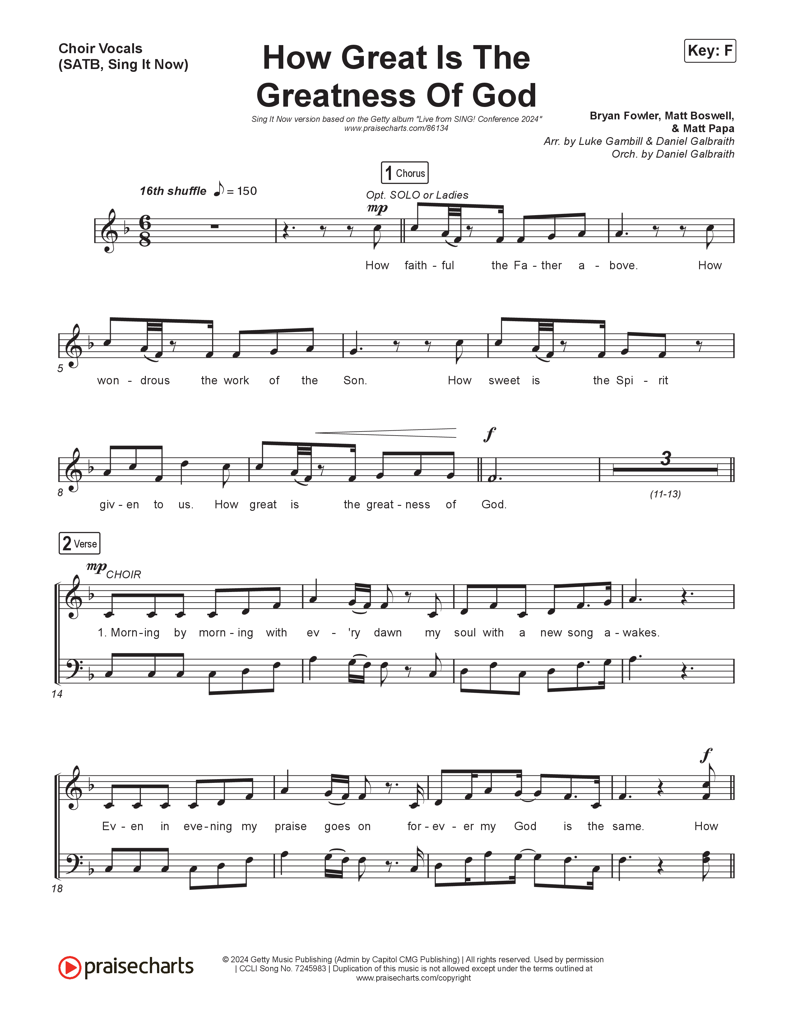 How Great Is The Greatness Of God (Sing It Now) Choir Sheet (SATB) (Keith & Kristyn Getty / Matt Boswell / Matt Papa / Bryan Fowler / Arr. Luke Gambill)