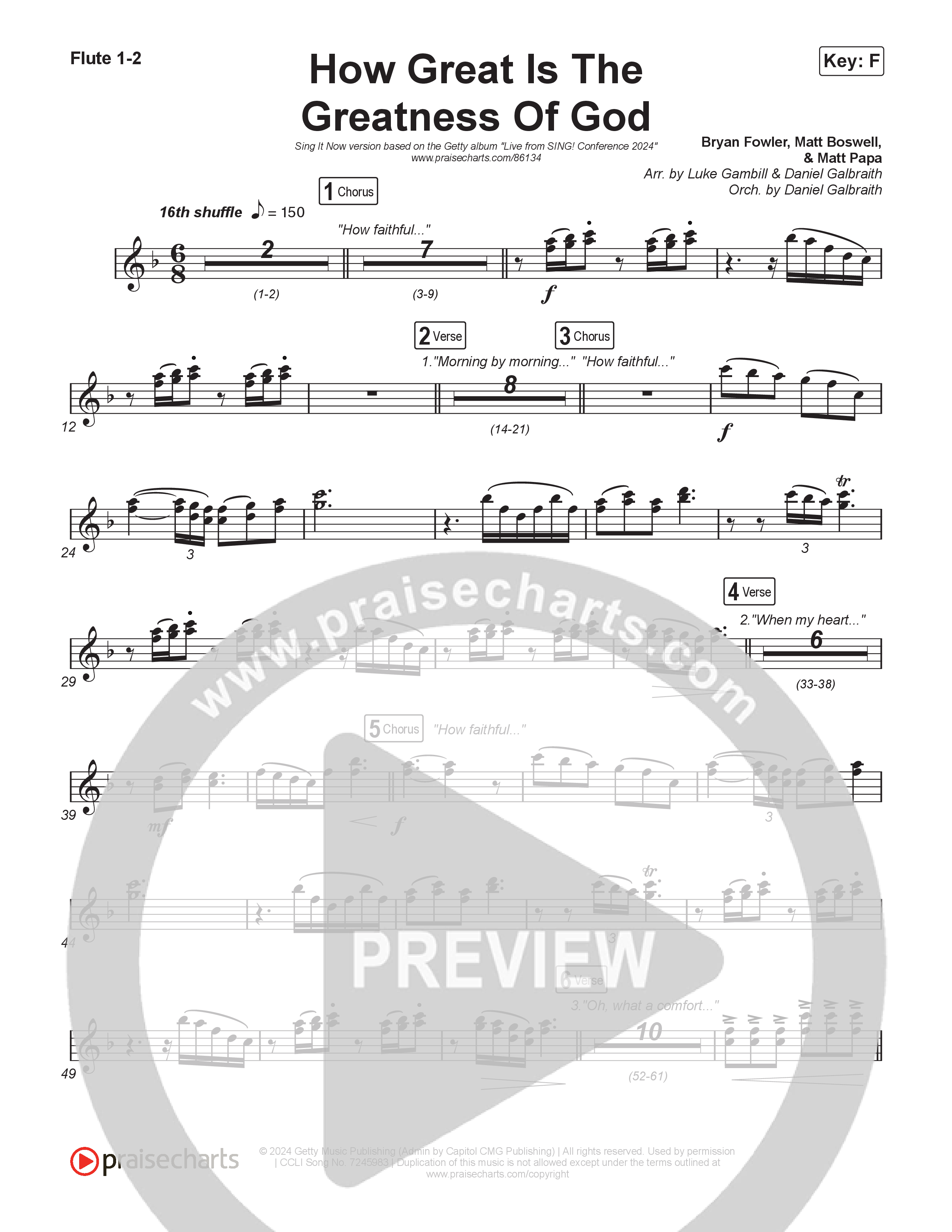 How Great Is The Greatness Of God (Sing It Now) Flute 1/2 (Keith & Kristyn Getty / Matt Boswell / Matt Papa / Bryan Fowler / Arr. Luke Gambill)