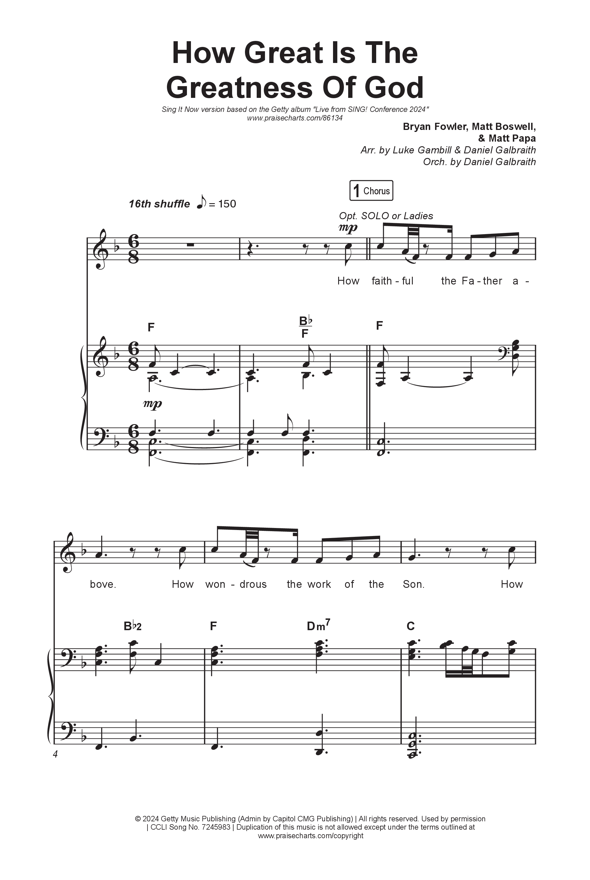 How Great Is The Greatness Of God (Sing It Now) Octavo (SATB & Pno) (Keith & Kristyn Getty / Matt Boswell / Matt Papa / Bryan Fowler / Arr. Luke Gambill)
