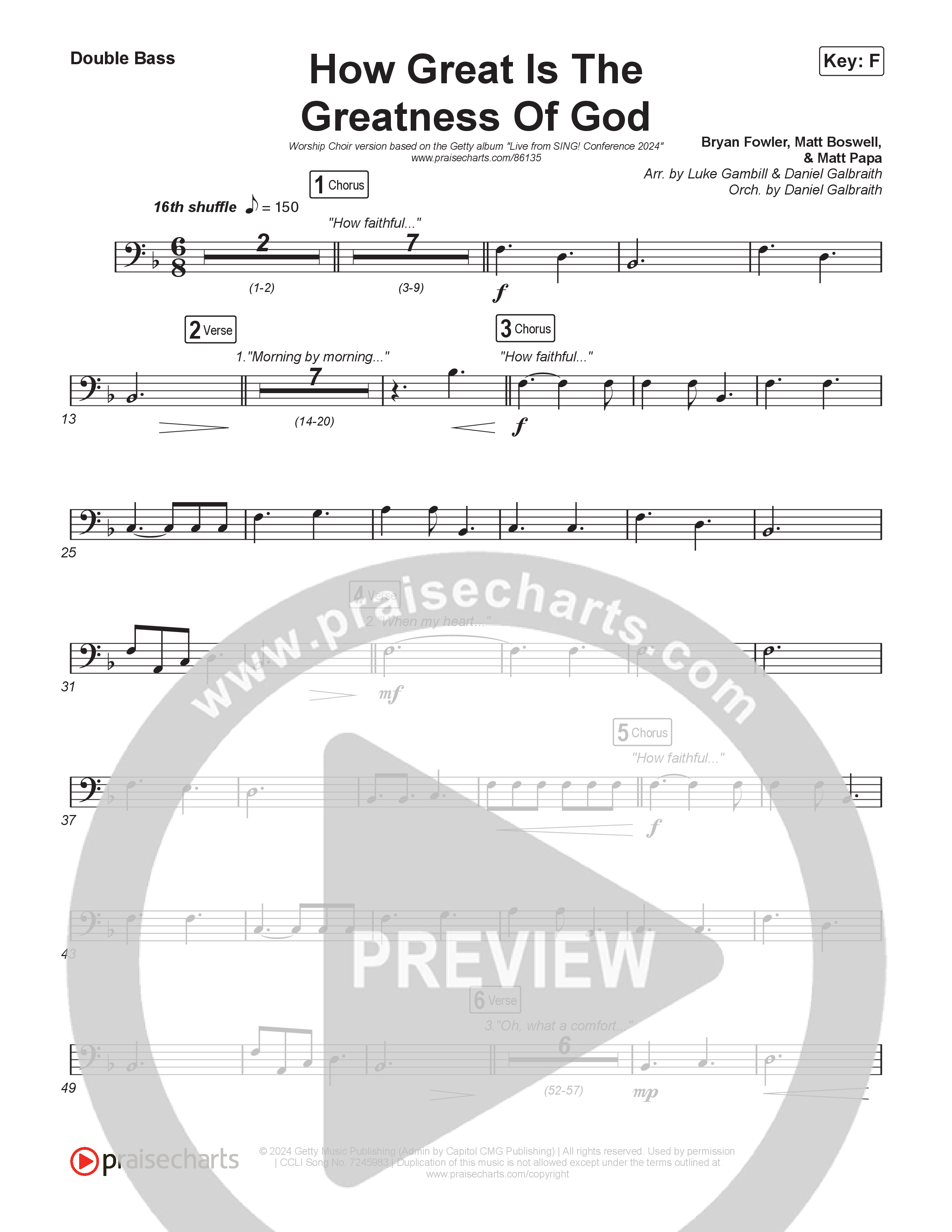 How Great Is The Greatness Of God (Worship Choir/SAB) Double Bass (Keith & Kristyn Getty / Matt Boswell / Matt Papa / Bryan Fowler / Arr. Luke Gambill)