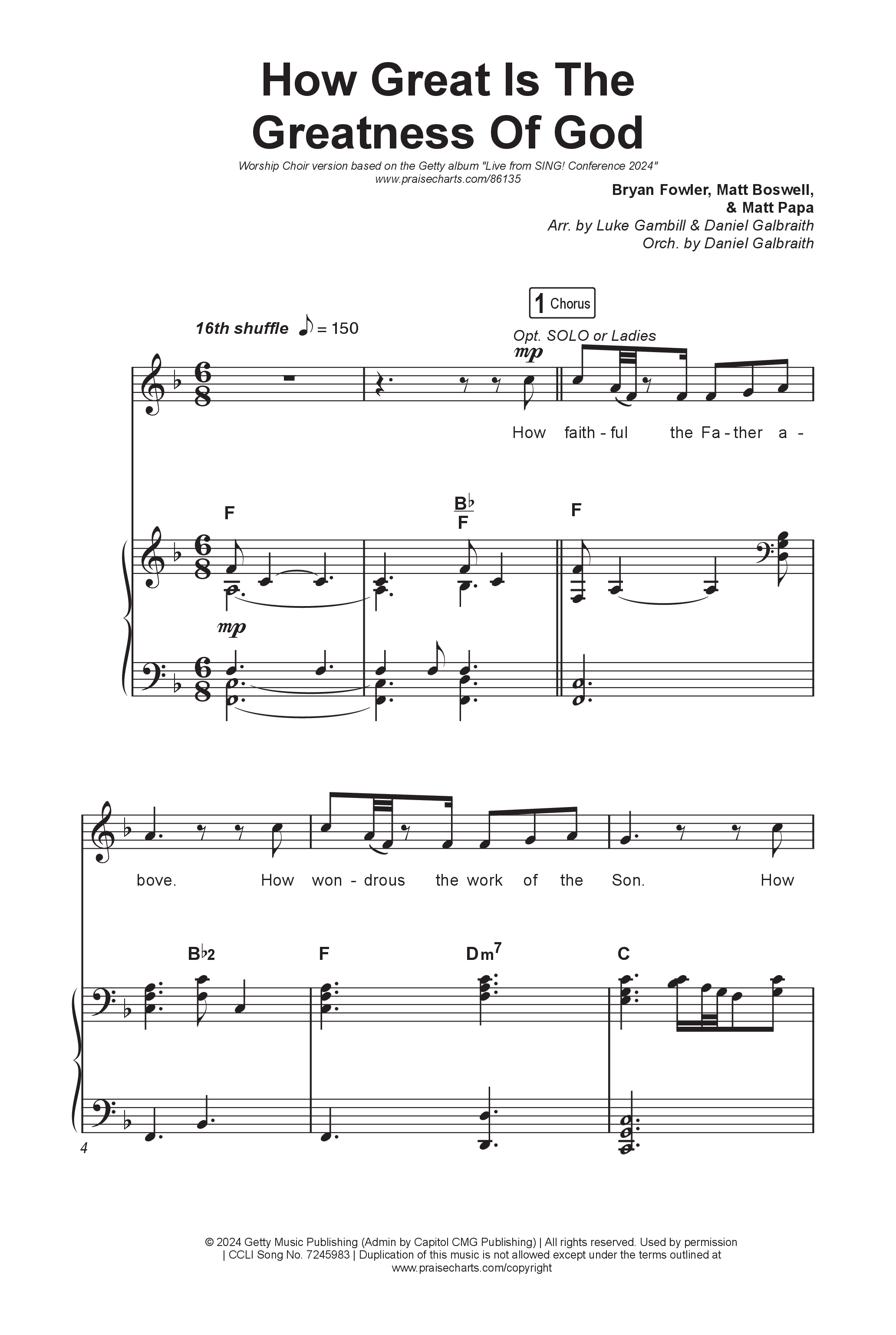 How Great Is The Greatness Of God (Worship Choir/SAB) Octavo (SAB & Pno) (Keith & Kristyn Getty / Matt Boswell / Matt Papa / Bryan Fowler / Arr. Luke Gambill)