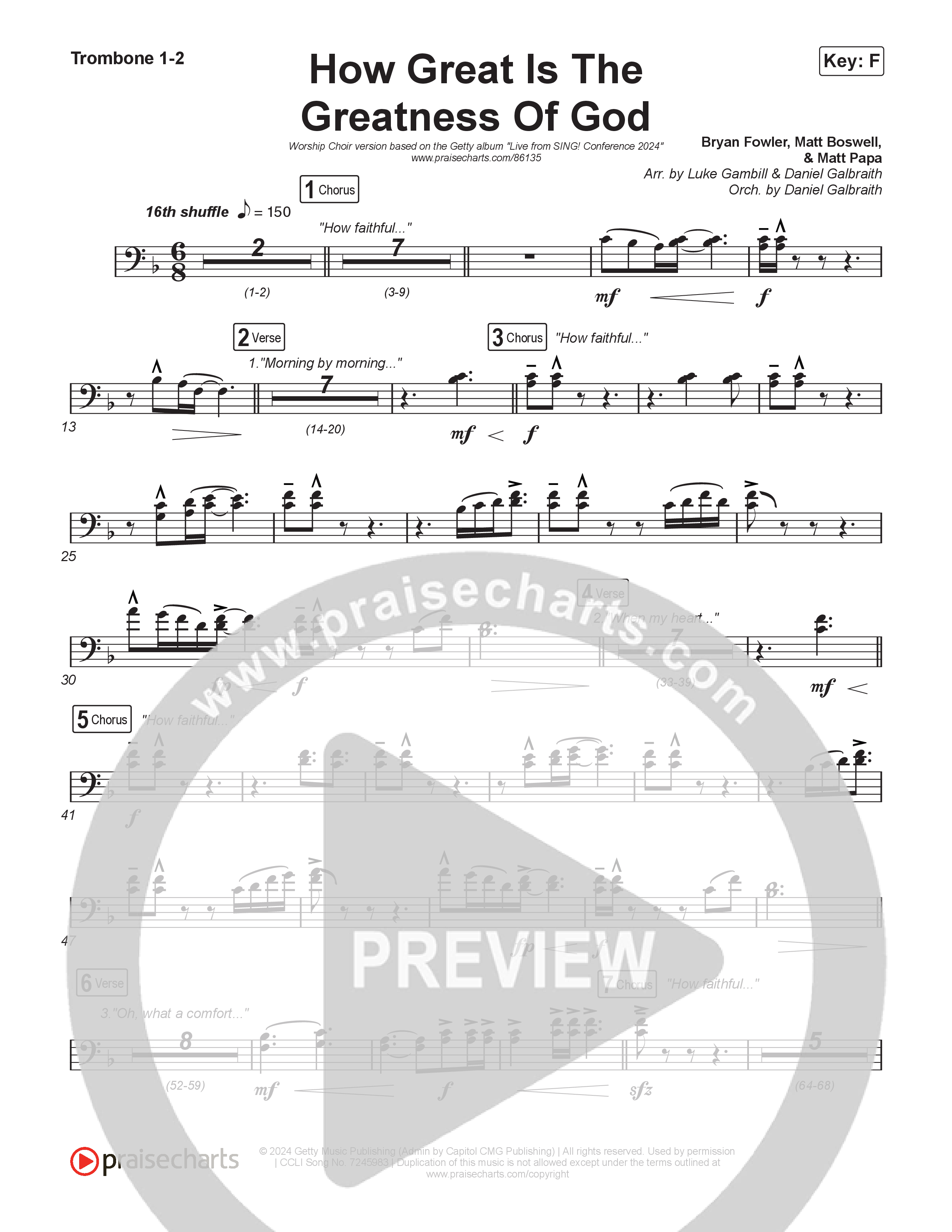How Great Is The Greatness Of God (Worship Choir/SAB) Trombone 1/2 (Keith & Kristyn Getty / Matt Boswell / Matt Papa / Bryan Fowler / Arr. Luke Gambill)