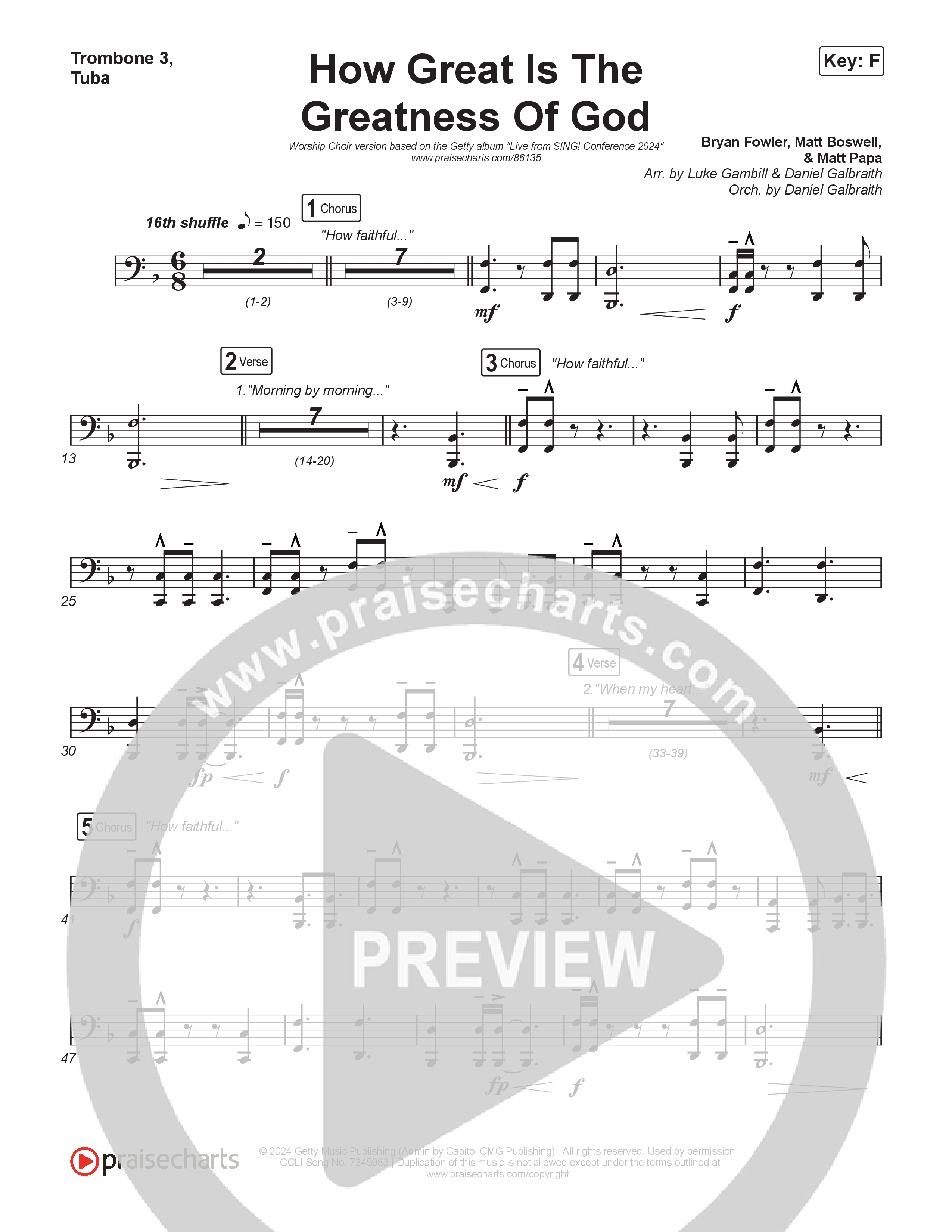 How Great Is The Greatness Of God (Worship Choir/SAB) Trombone 3/Tuba (Keith & Kristyn Getty / Matt Boswell / Matt Papa / Bryan Fowler / Arr. Luke Gambill)