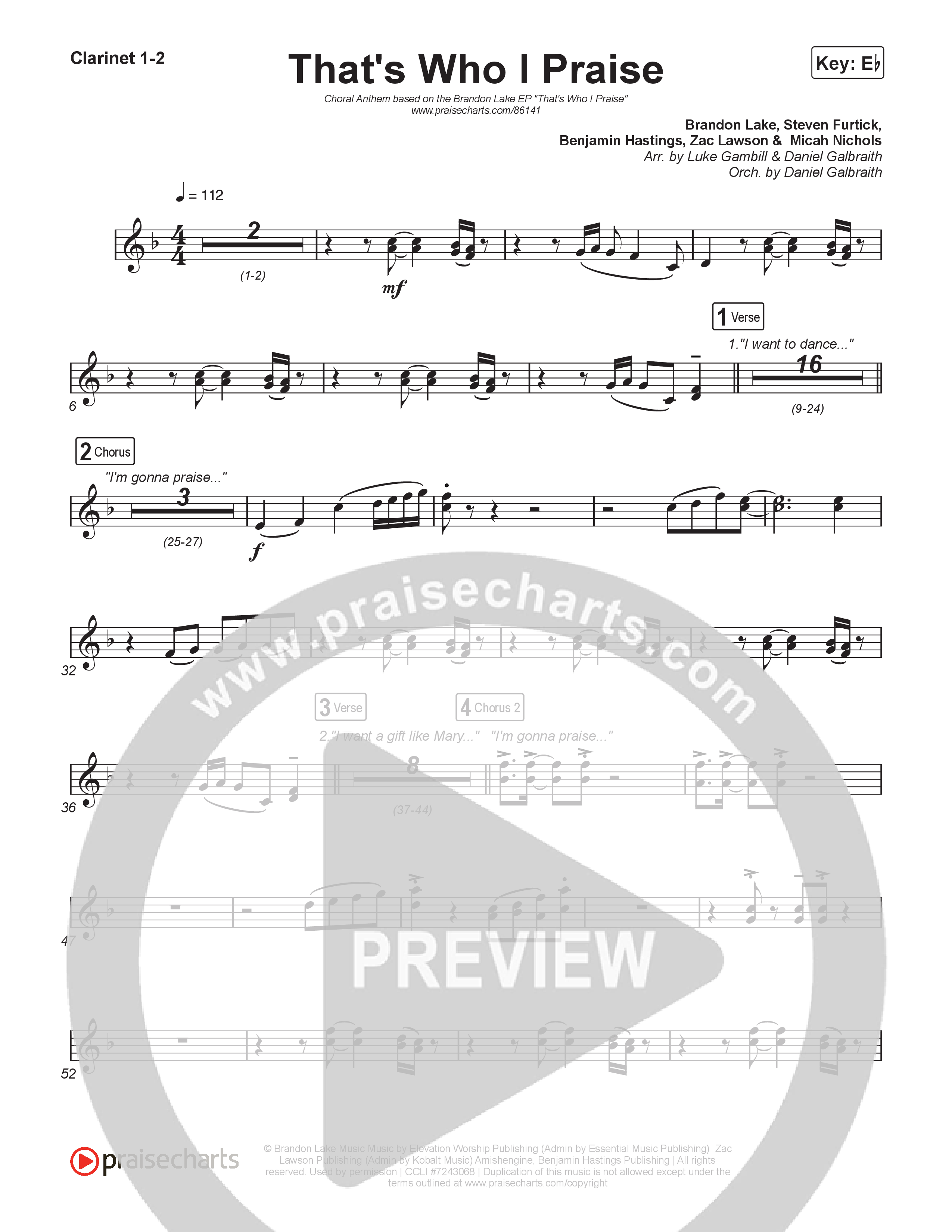 That's Who I Praise (Choral Anthem SATB) Clarinet 1,2 (Brandon Lake / Arr. Luke Gambill)