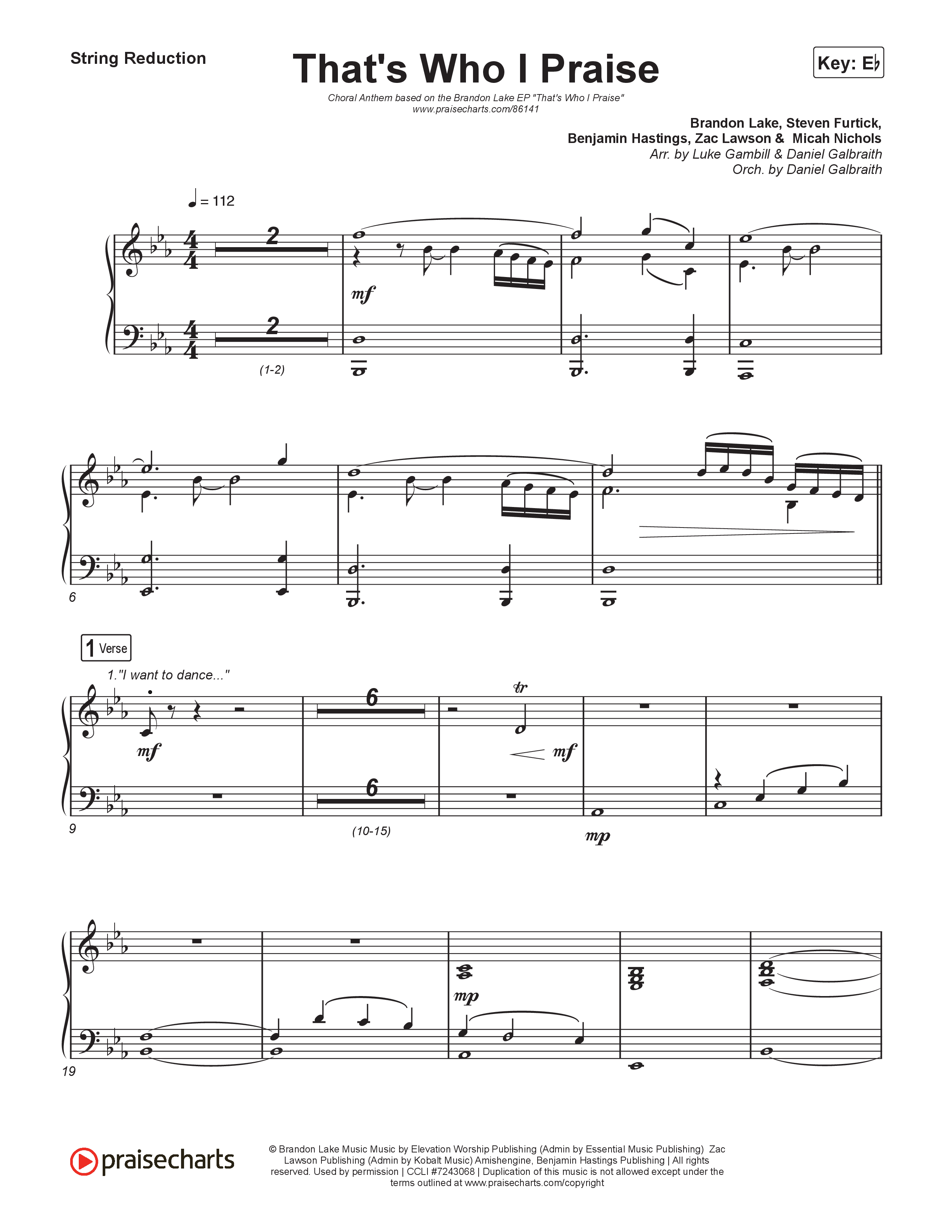 That's Who I Praise (Choral Anthem SATB) String Reduction (Brandon Lake / Arr. Luke Gambill)